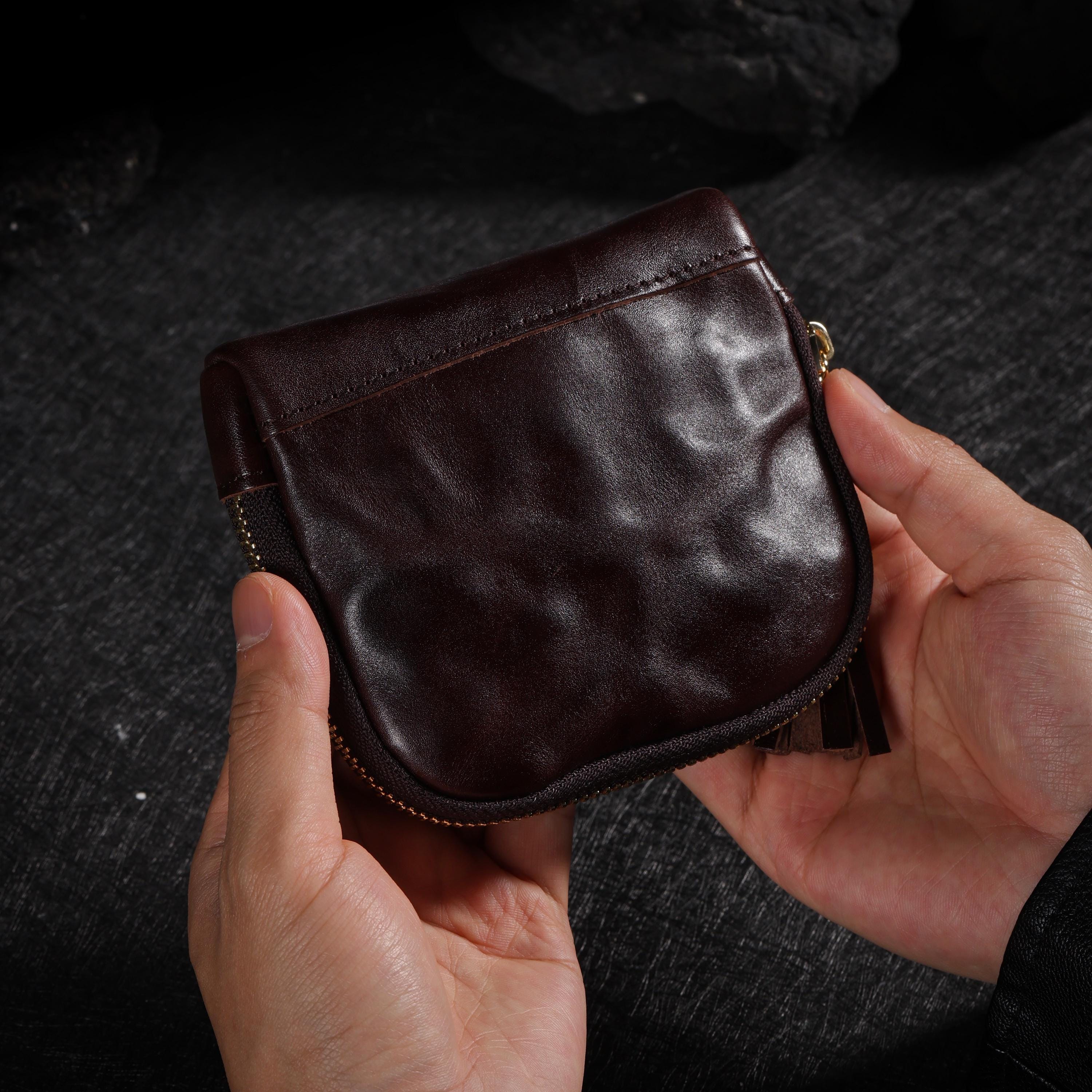 AURA DEER Vintage Genuine Cowhide Jewelry Pouch | Drawstring Leather Jewelry Storage Bag Travel Case