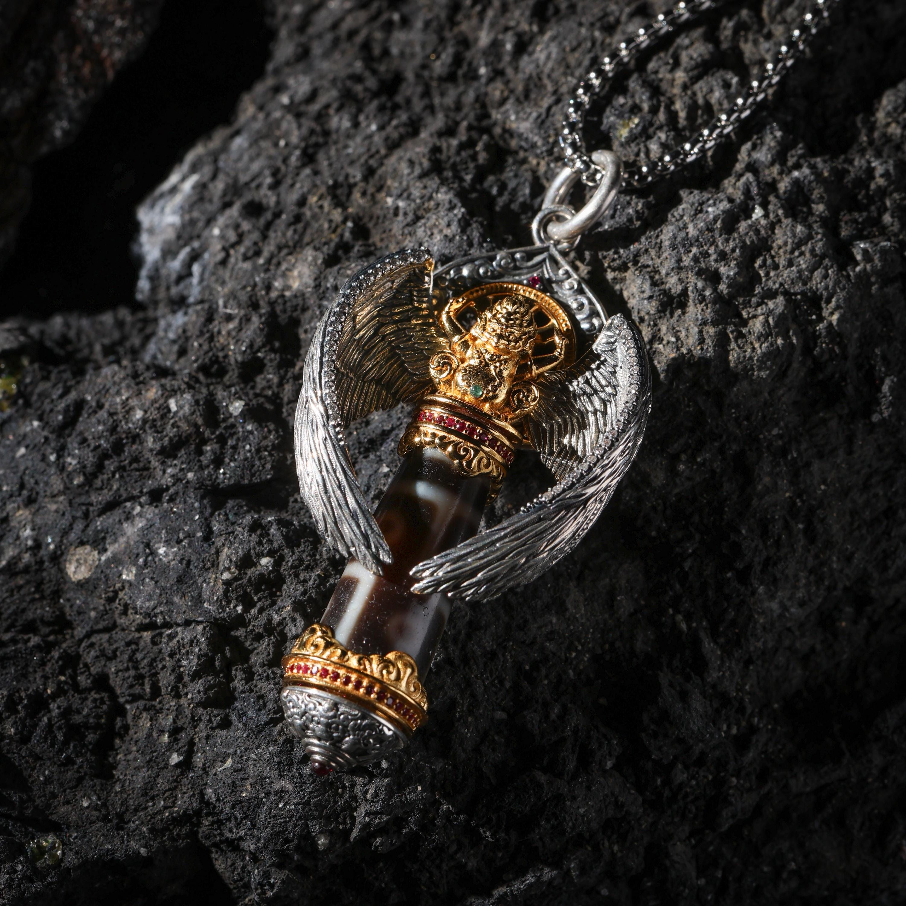 Garuda Dzi Necklace Rotating Wheel