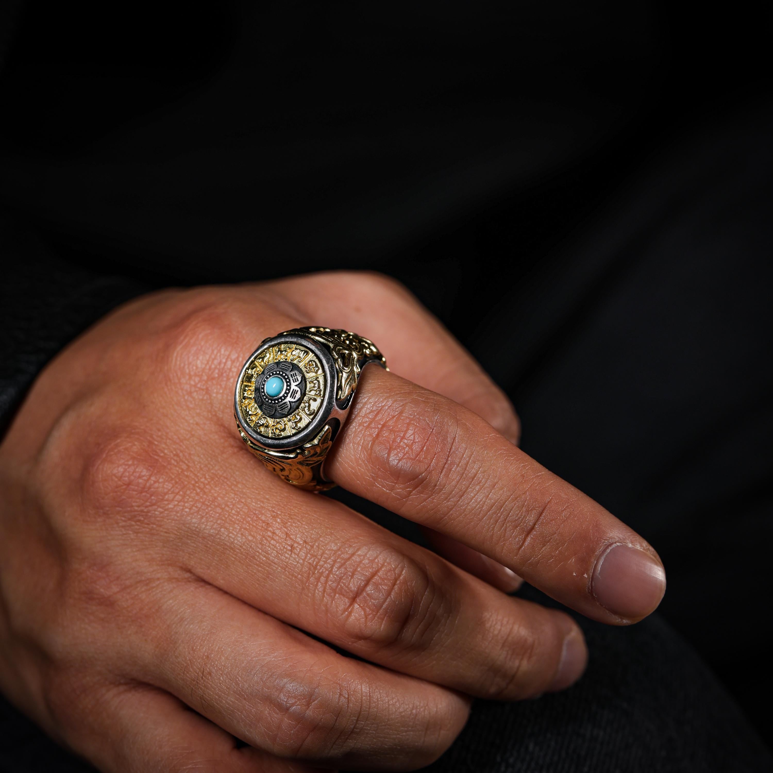 Eight Trigrams Turquoise Ring Adjustable