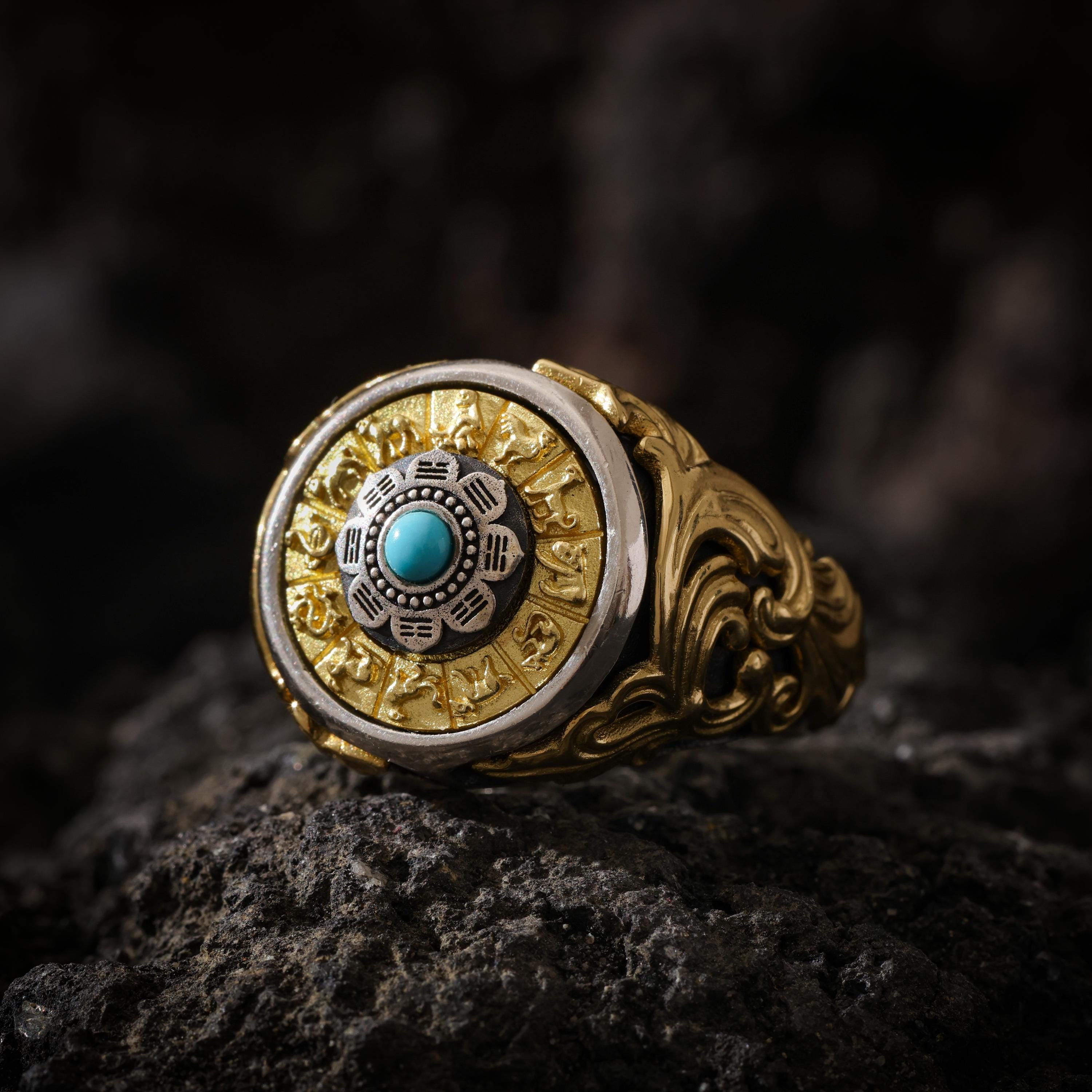 Eight Trigrams Turquoise Ring Adjustable