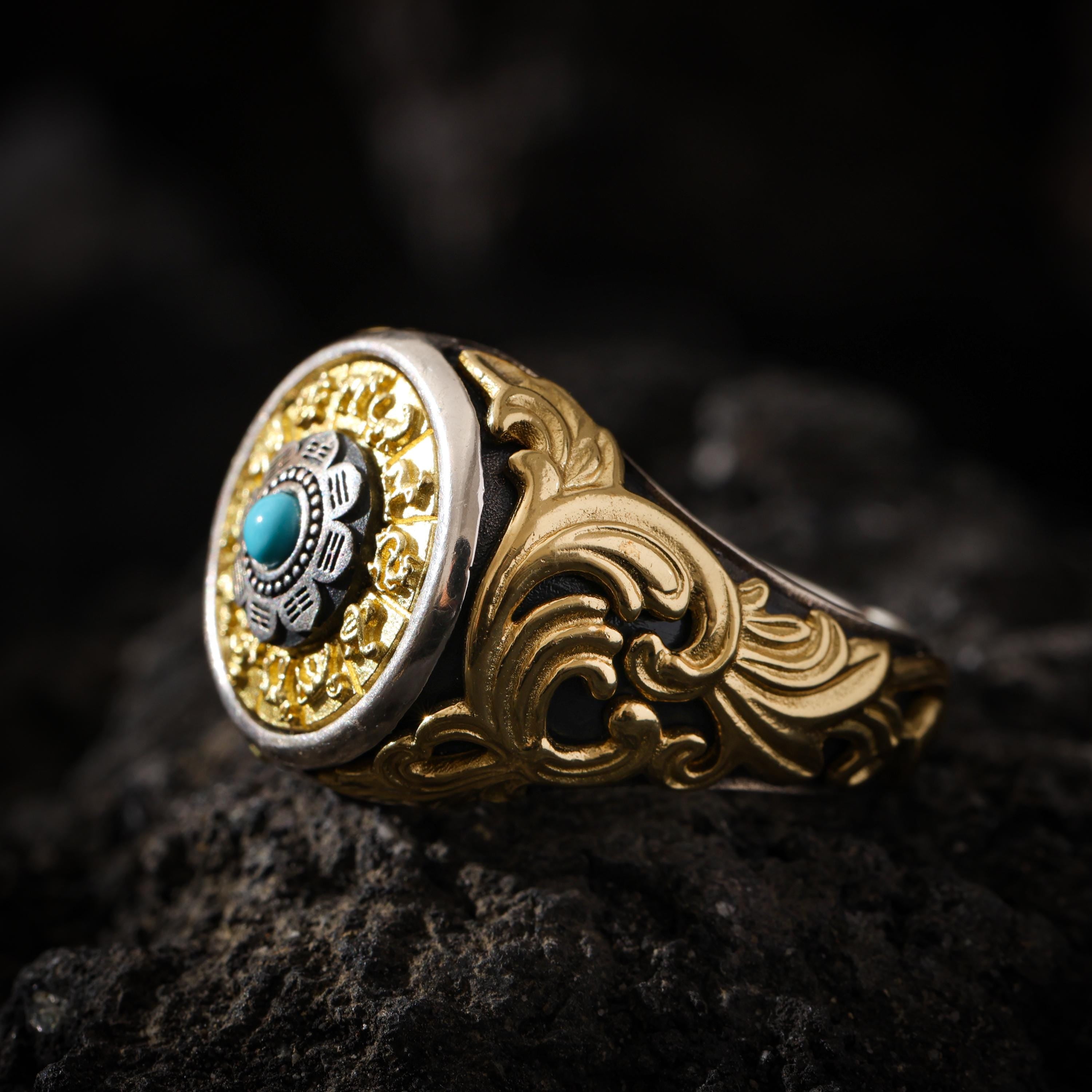 Eight Trigrams Turquoise Ring Adjustable