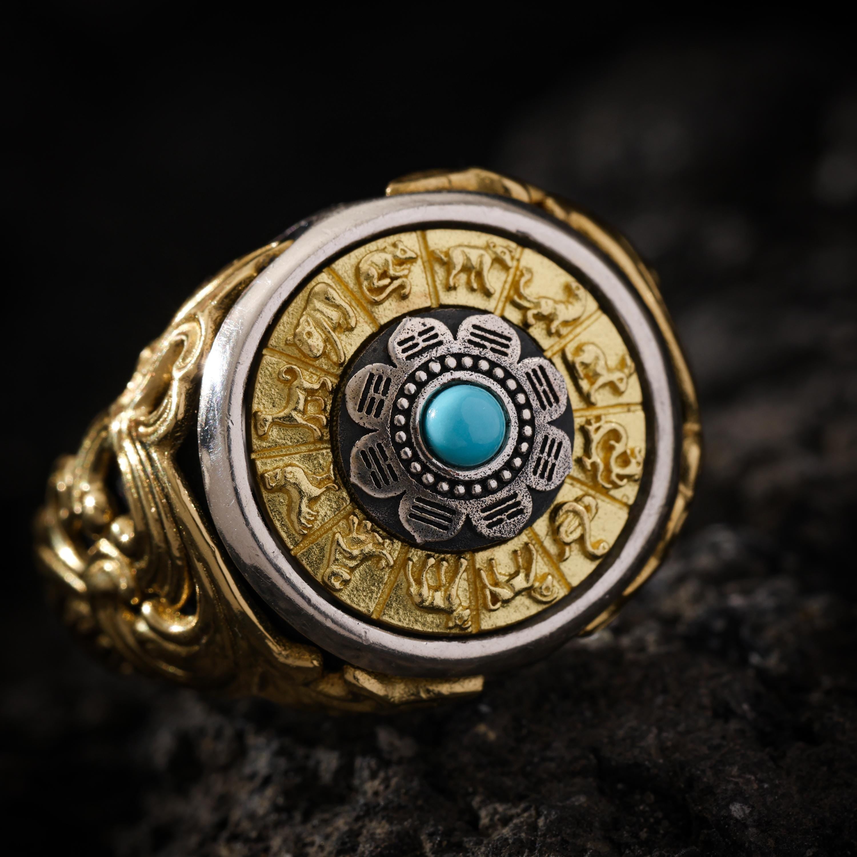 Eight Trigrams Turquoise Ring Adjustable
