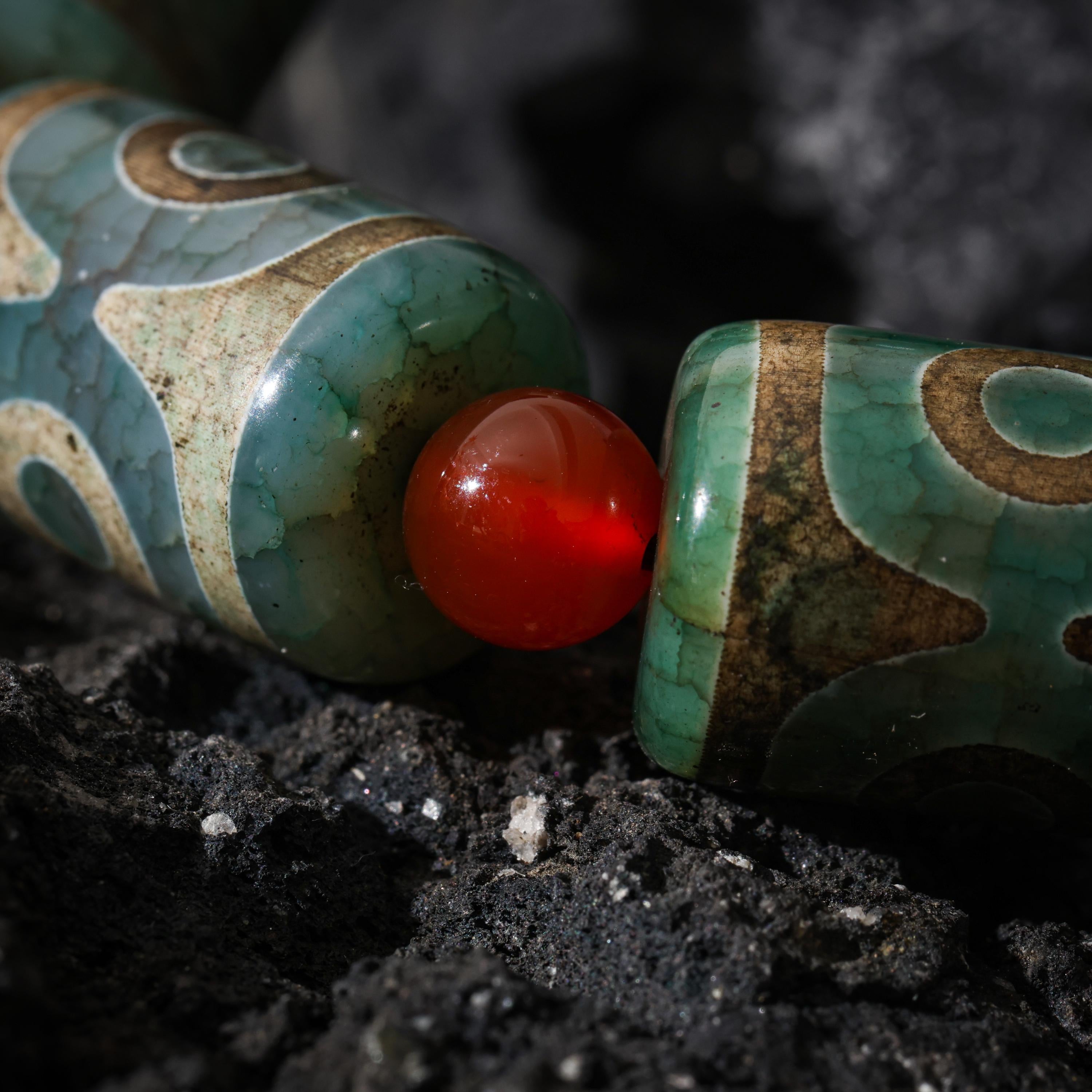 AURA DEER Tibetan Dzi Agate Bracelet Statement Stretch Bracelet Protective Talisman Jewelry