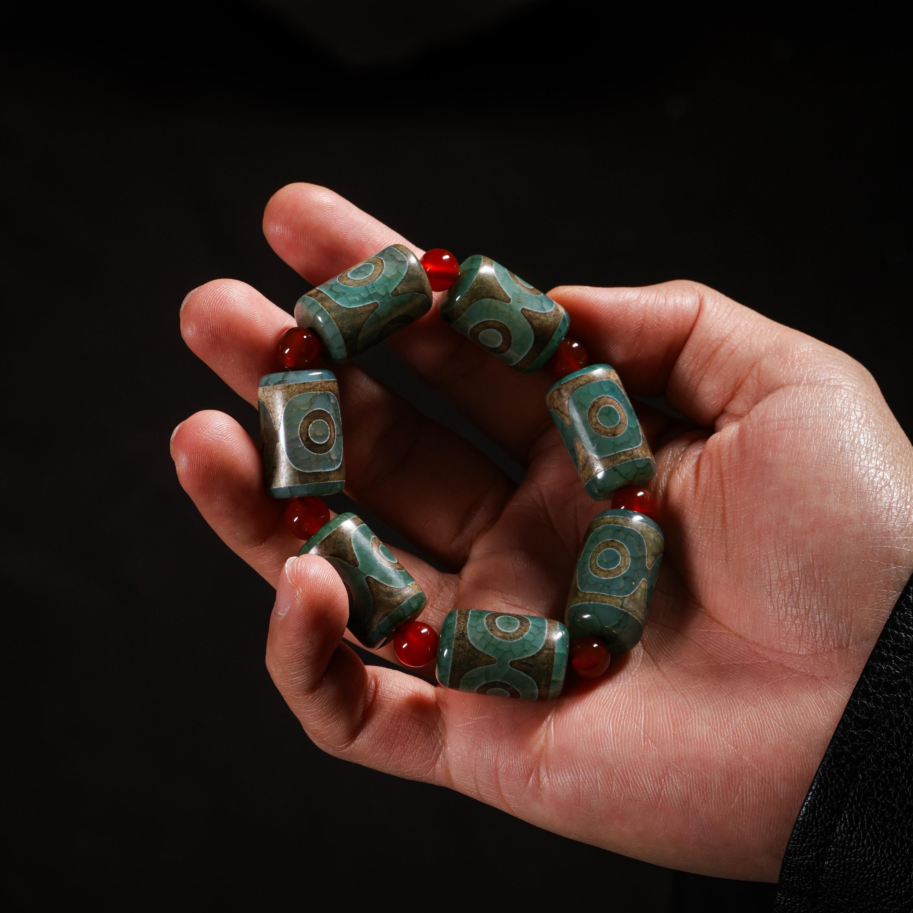 AURA DEER Tibetan Dzi Agate Bracelet Statement Stretch Bracelet Protective Talisman Jewelry