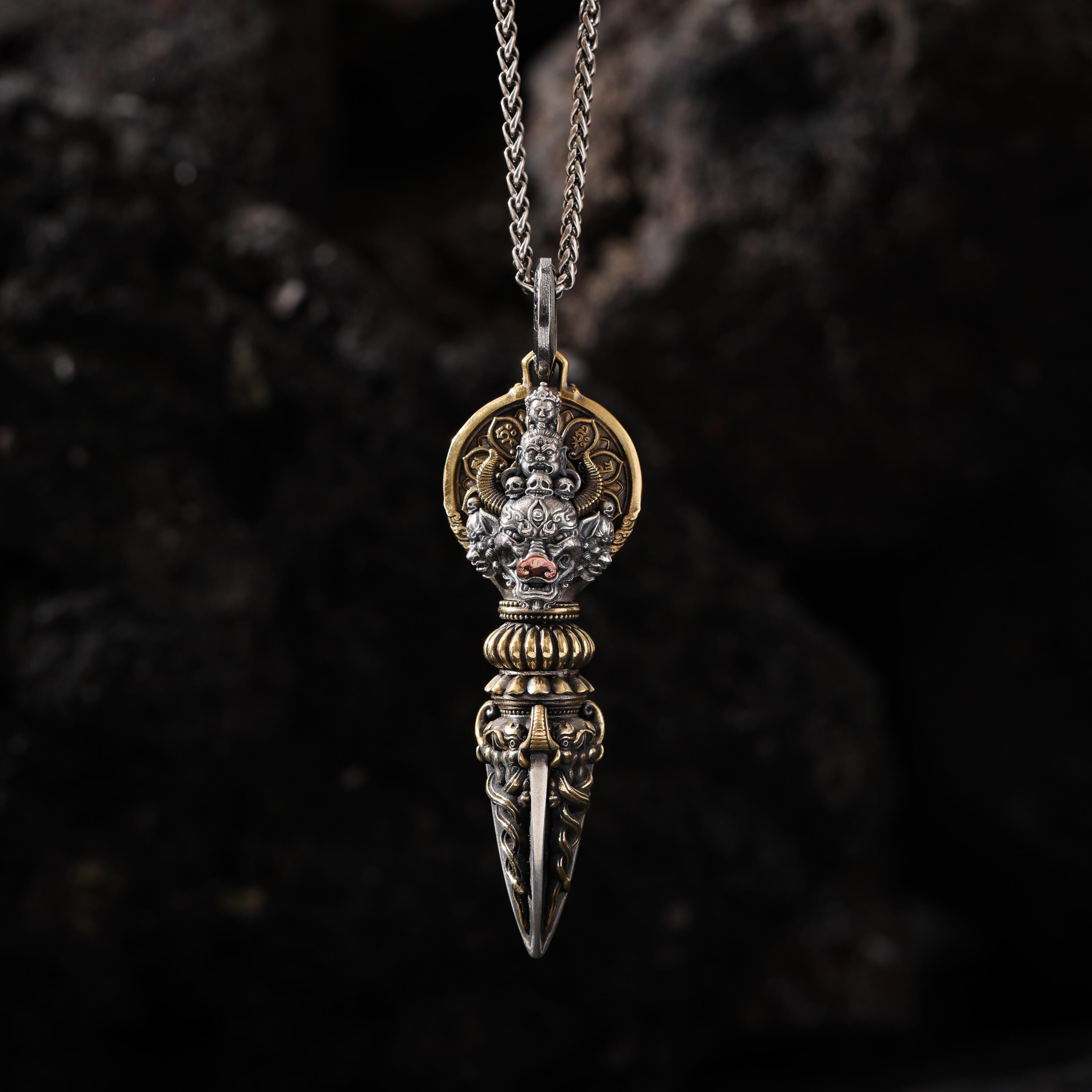 AURA DEER Om Mantra Cube Dice Pendant, Sterling Silver Rotating Talisman Necklace, Gemstone Accents