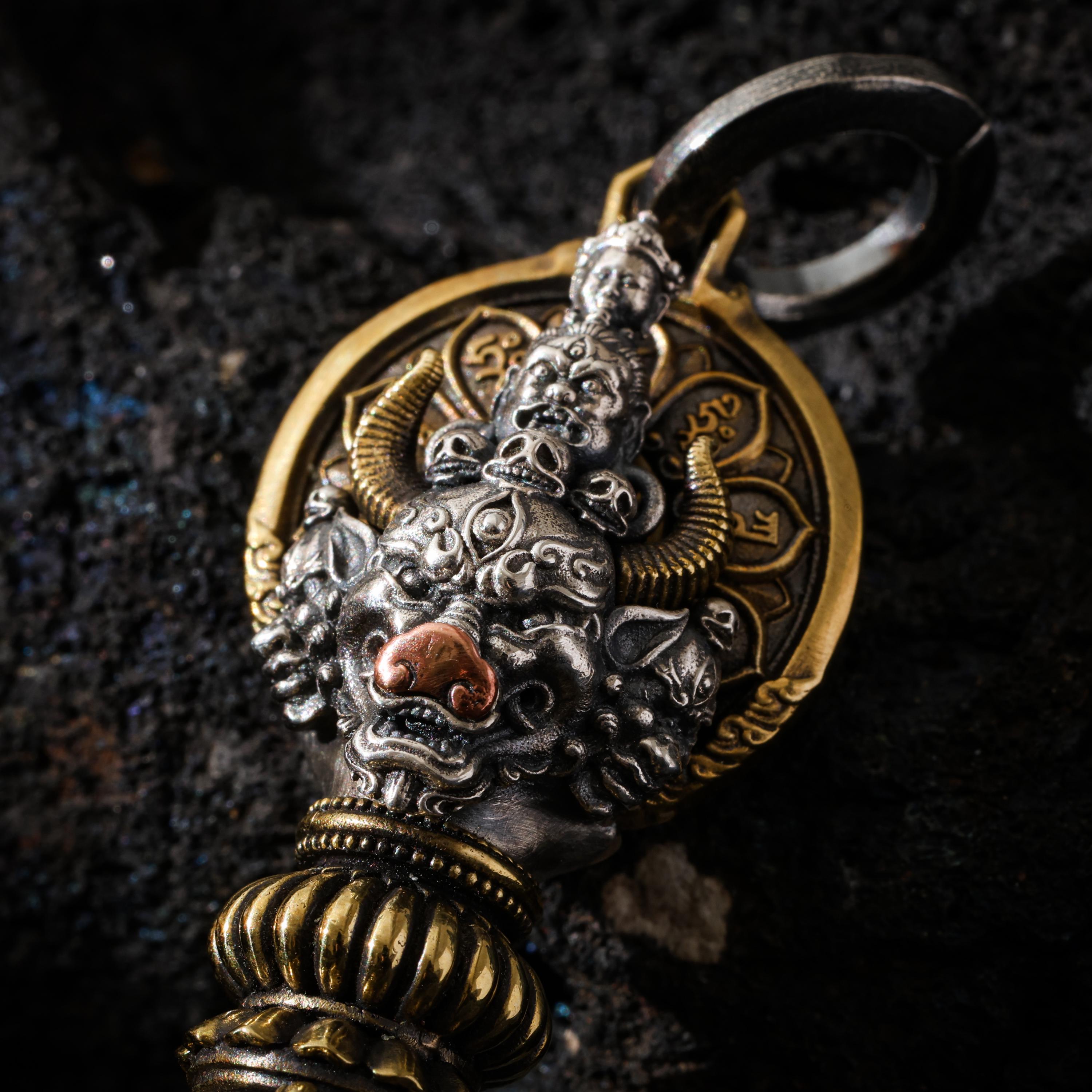 AURA DEER Om Mantra Cube Dice Pendant, Sterling Silver Rotating Talisman Necklace, Gemstone Accents