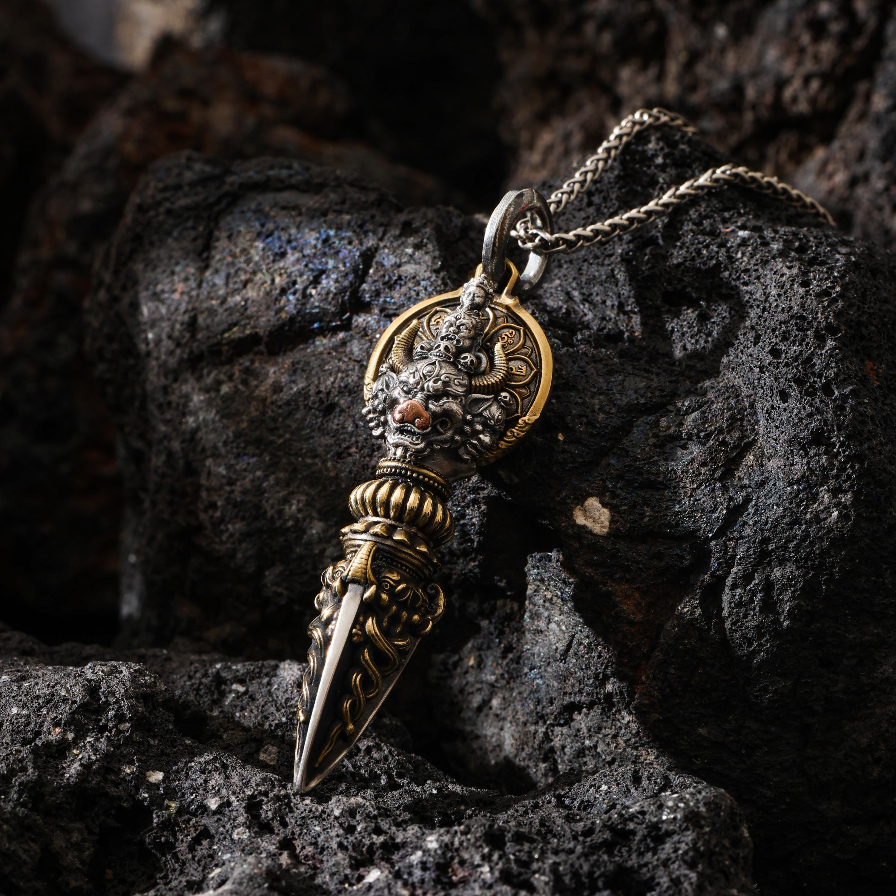 AURA DEER Om Mantra Cube Dice Pendant, Sterling Silver Rotating Talisman Necklace, Gemstone Accents