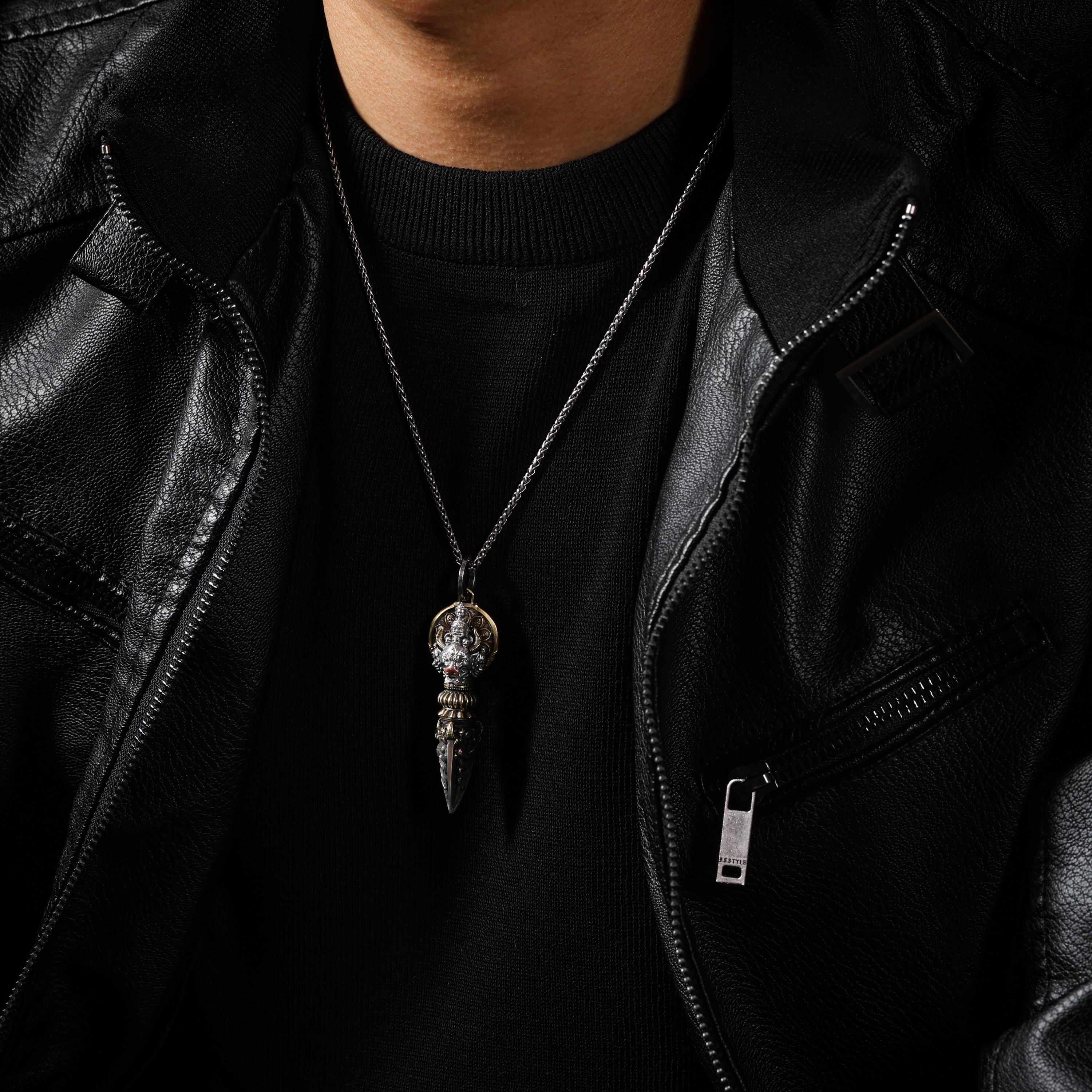 AURA DEER Om Mantra Cube Dice Pendant, Sterling Silver Rotating Talisman Necklace, Gemstone Accents