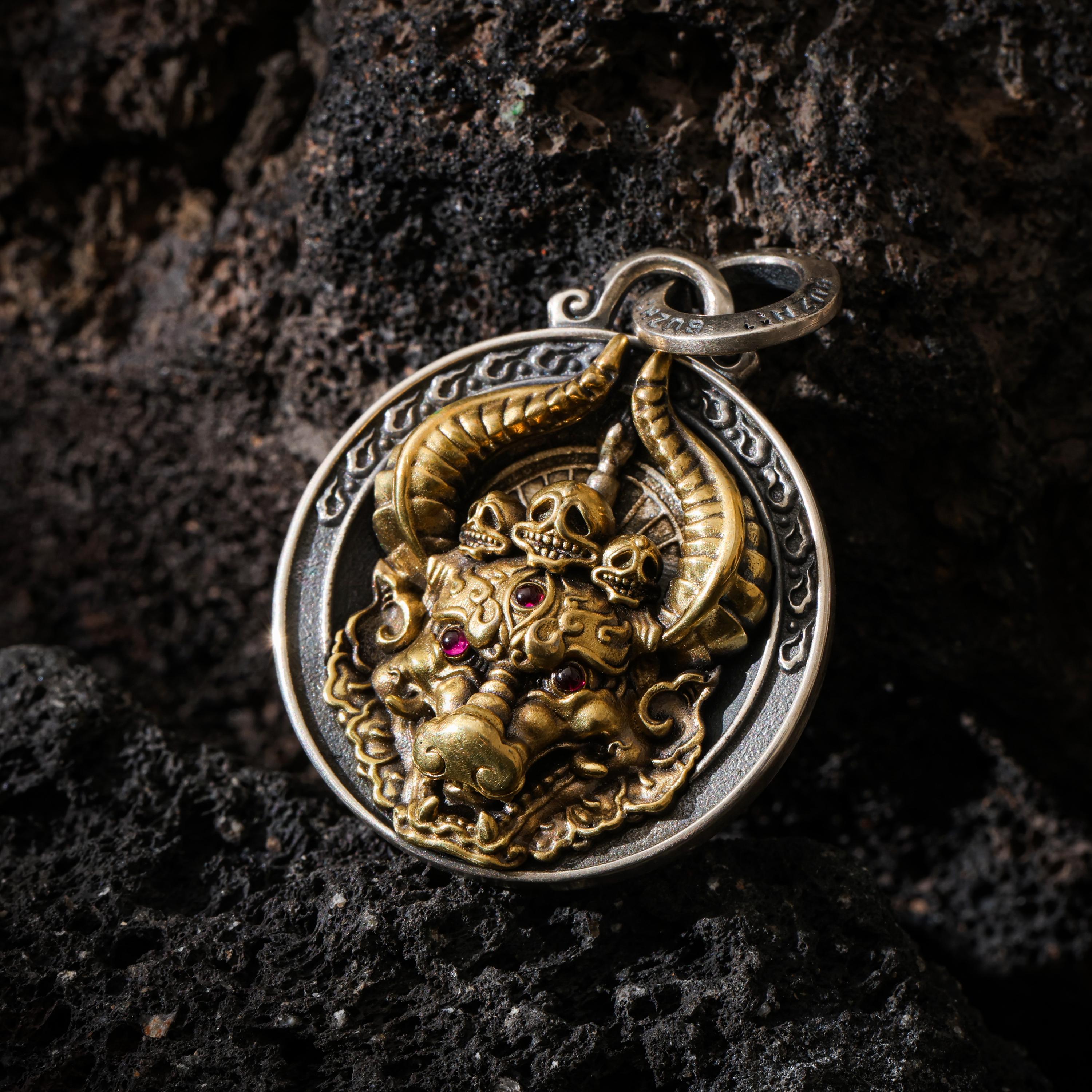 AURA DEER Yamantaka Pendant Sterling Silver Protector Amulet Tibetan Talisman Necklace