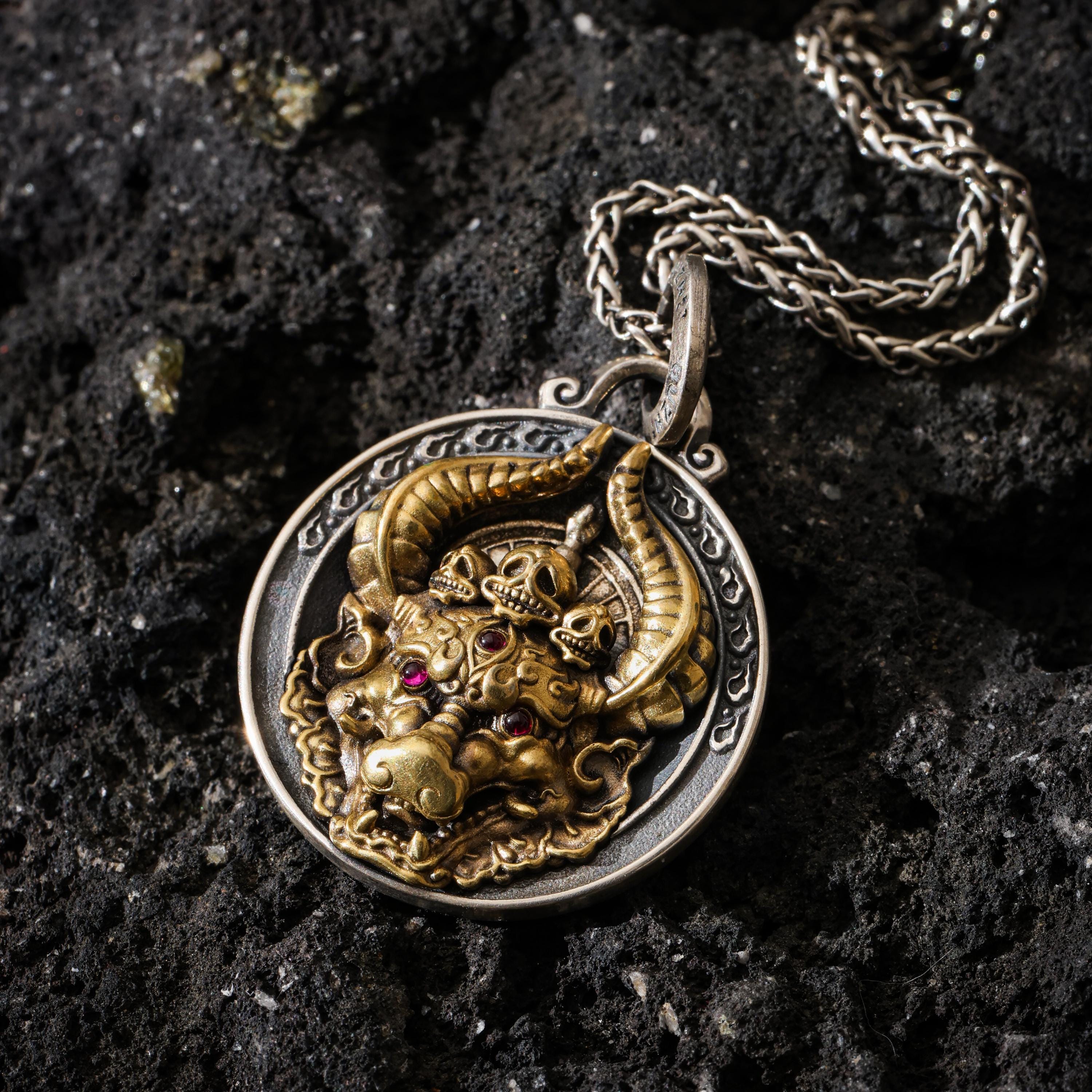 AURA DEER Yamantaka Pendant Sterling Silver Protector Amulet Tibetan Talisman Necklace