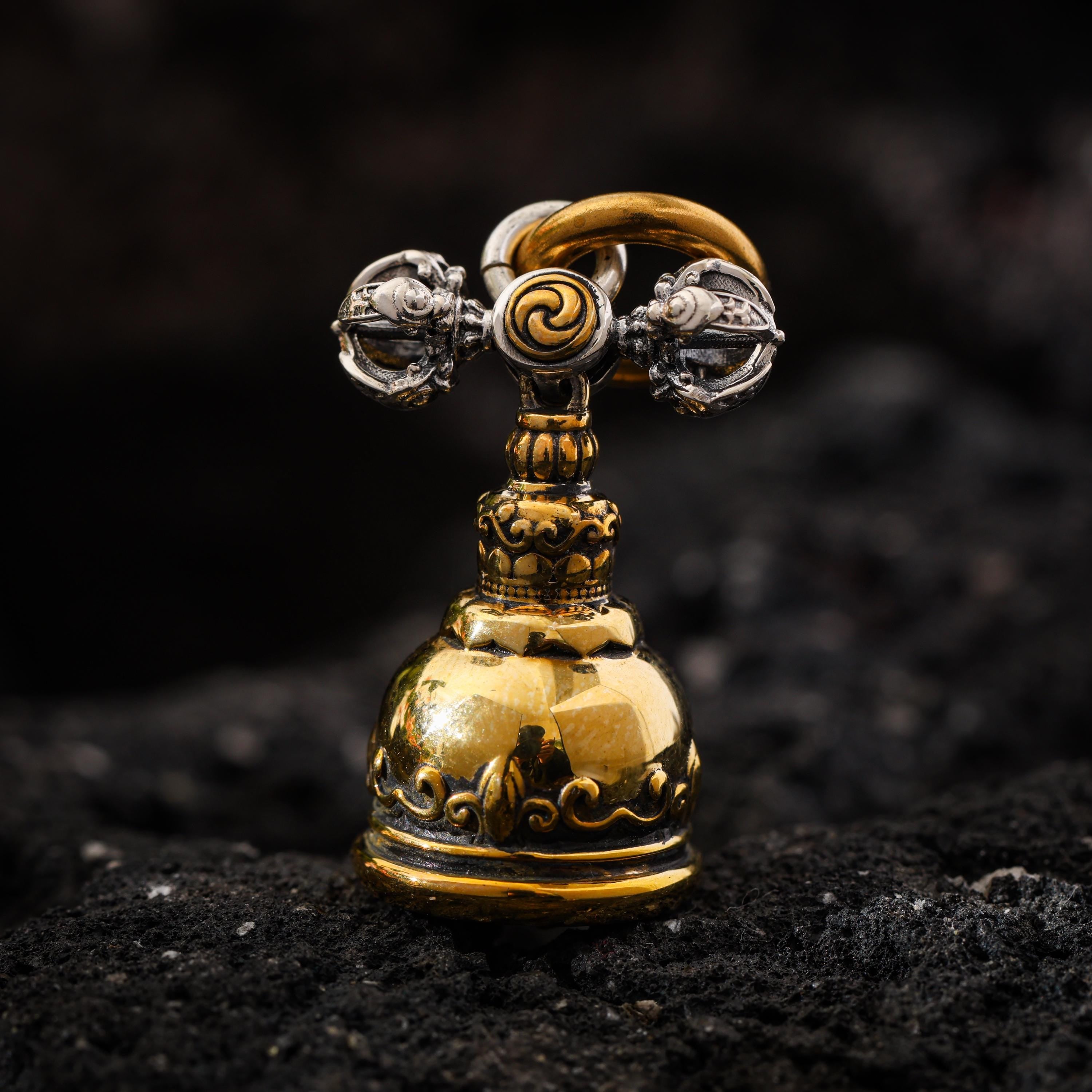 AURA DEER Vajra Bell Pendant Sterling Silver Protector Amulet Dorje Ghanta Talisman Necklace