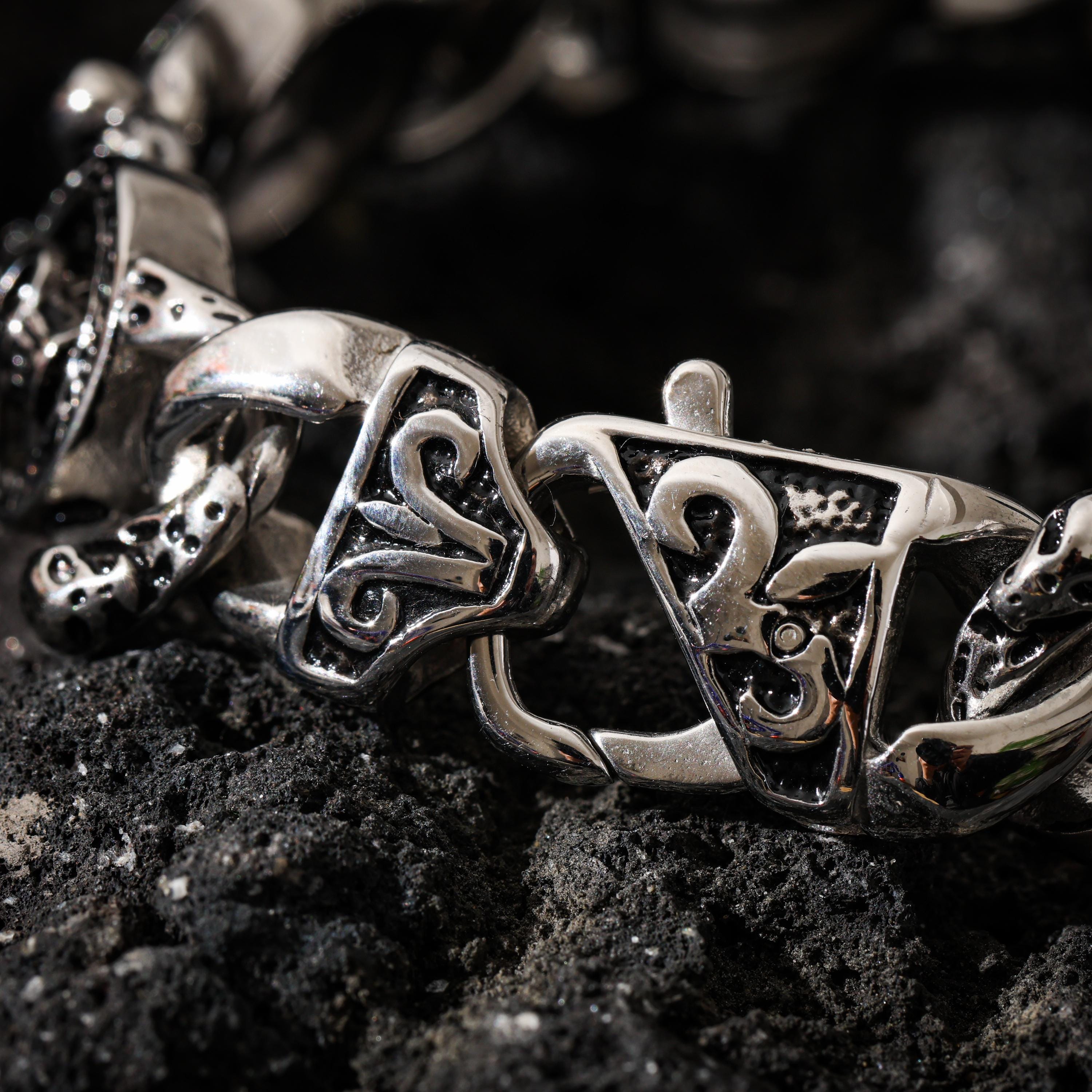 AURA DEER Skull Chain Bracelet, 316L Stainless Steel, Heavy Statement Bracelet, Spring Clasp