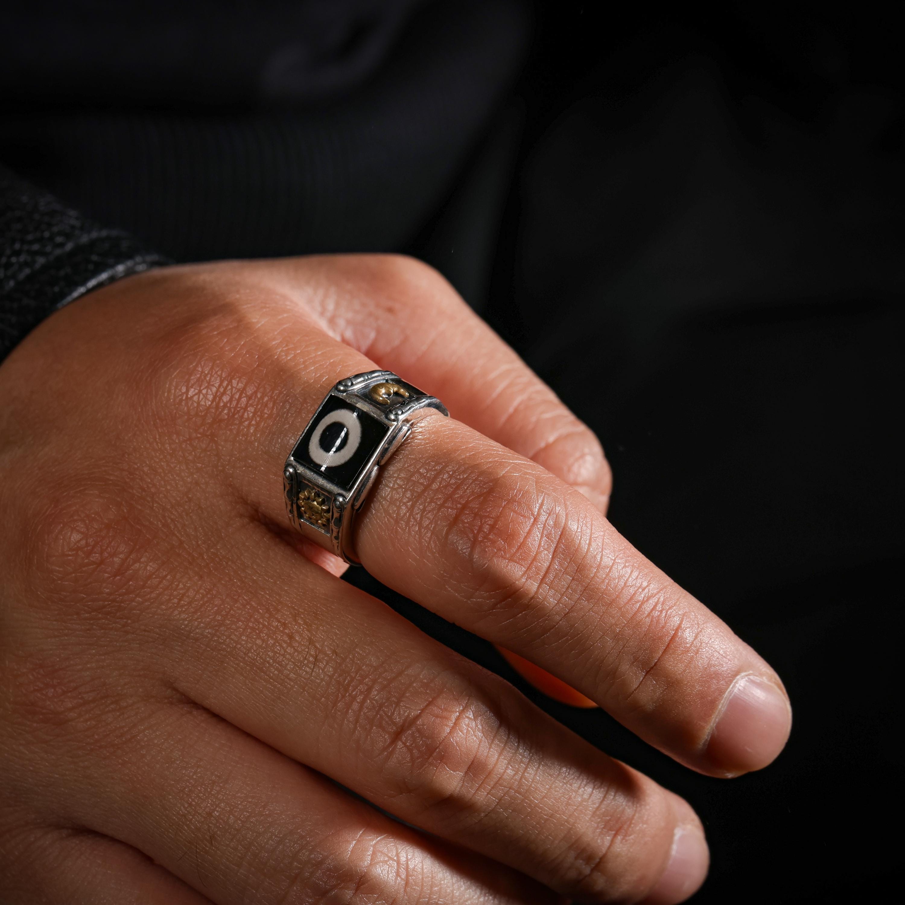 AURA DEER Tibetan Dzi Agate Ring, Sterling Silver One-Eyed Statement Ring