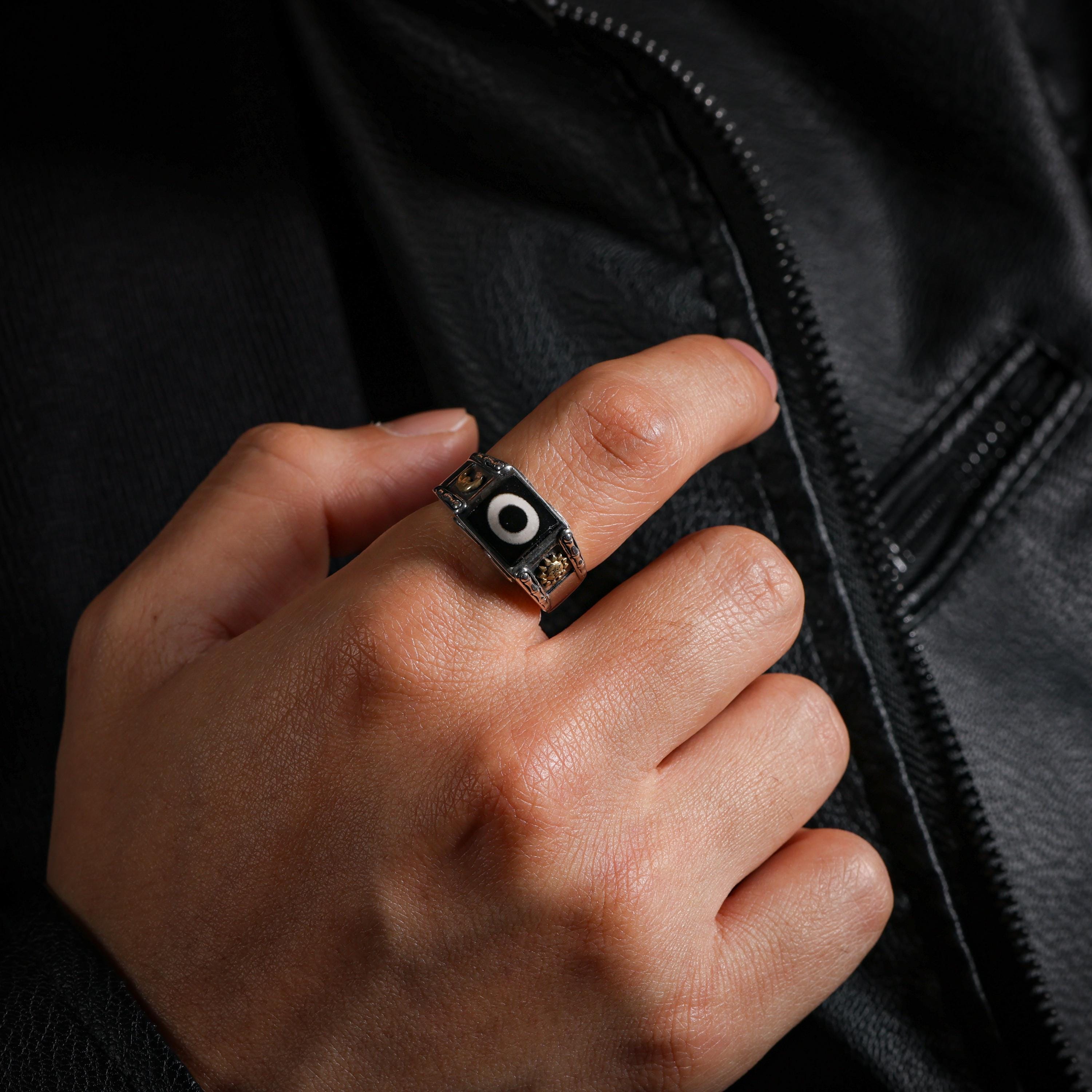 AURA DEER Tibetan Dzi Agate Ring, Sterling Silver One-Eyed Statement Ring