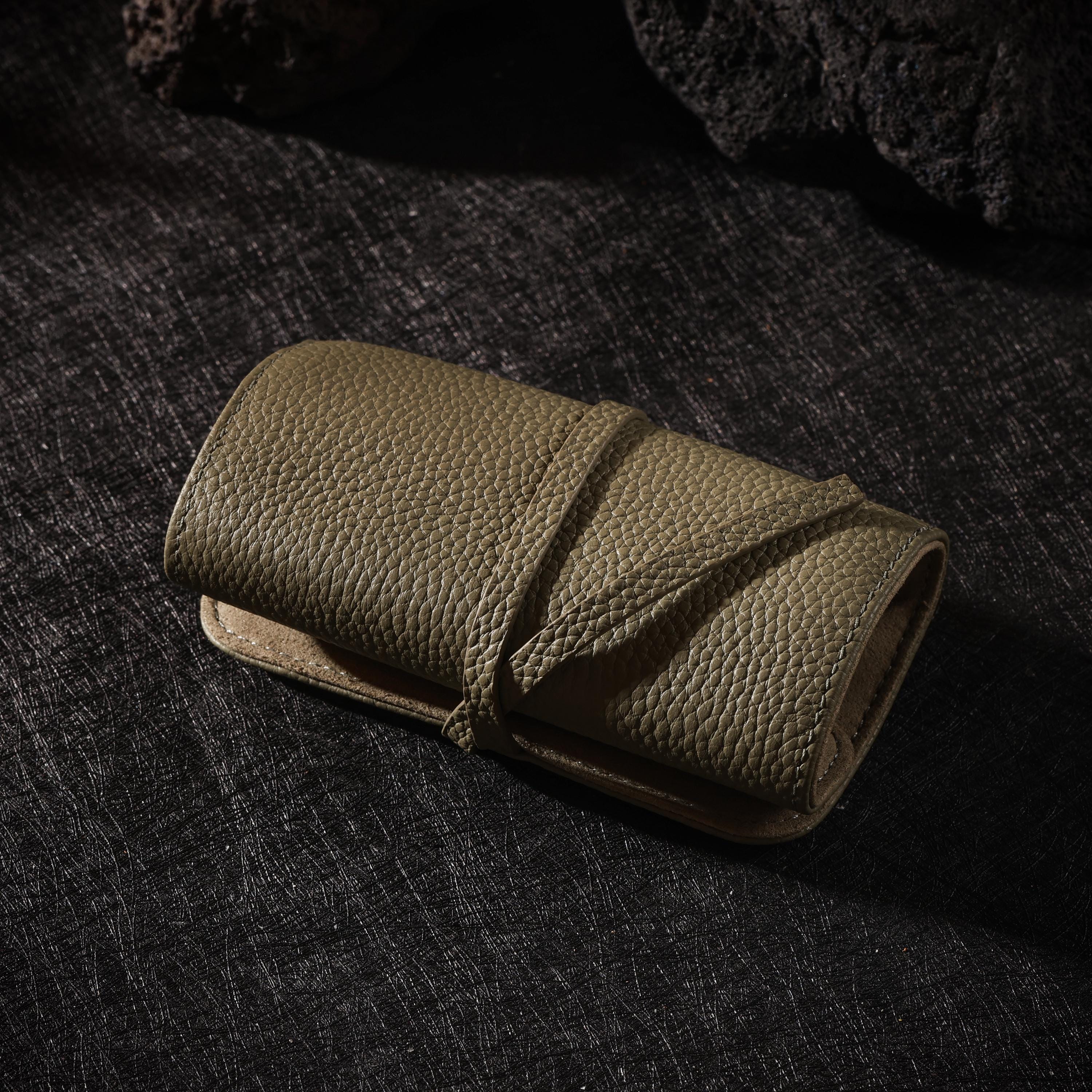 AURA DEER Full-Grain Leather Jewelry Roll, Travel Jewelry Organizer, 3 Colors