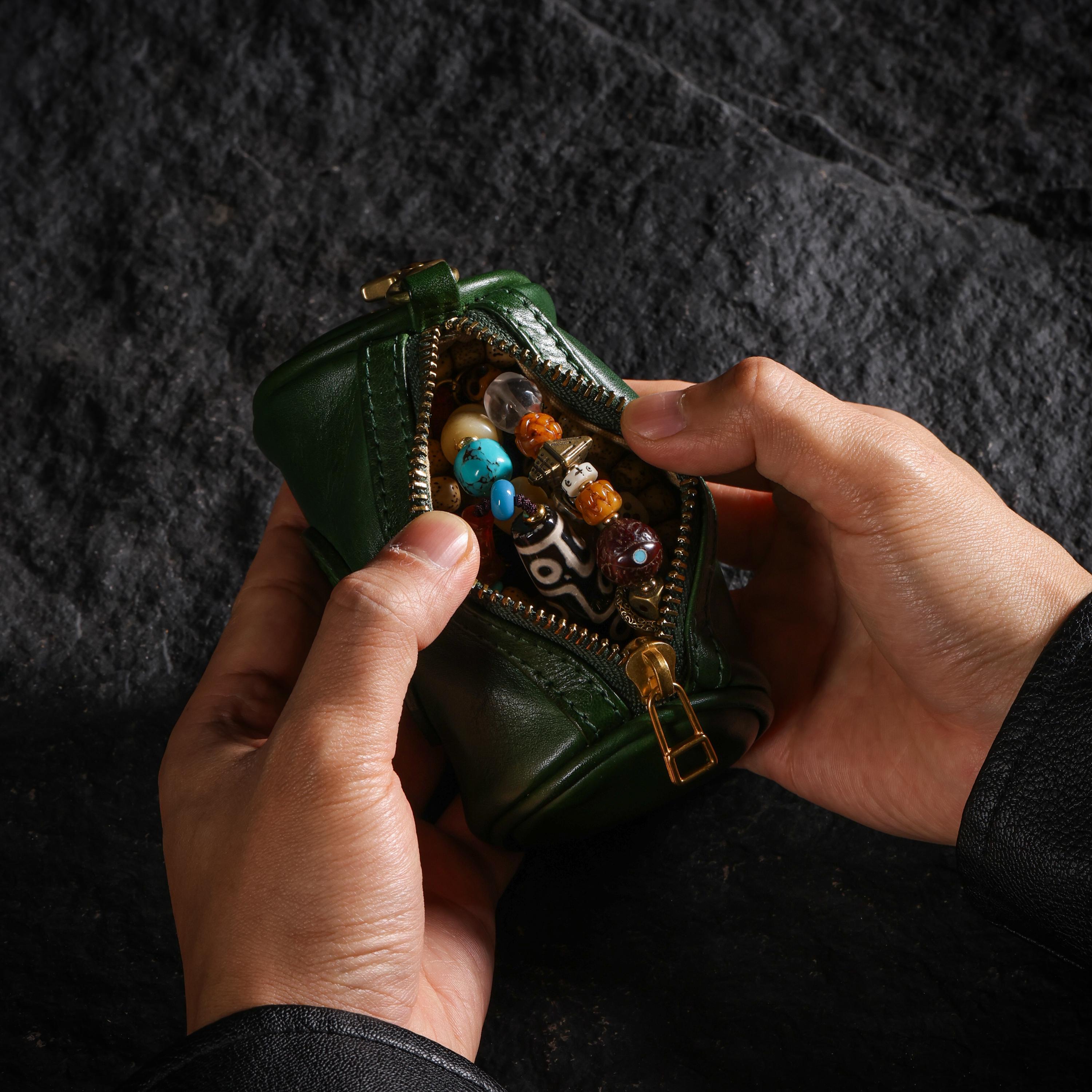 AURA DEER Tibetan Nine-Palace Vegetable Tanned Leather Cylinder Pouch