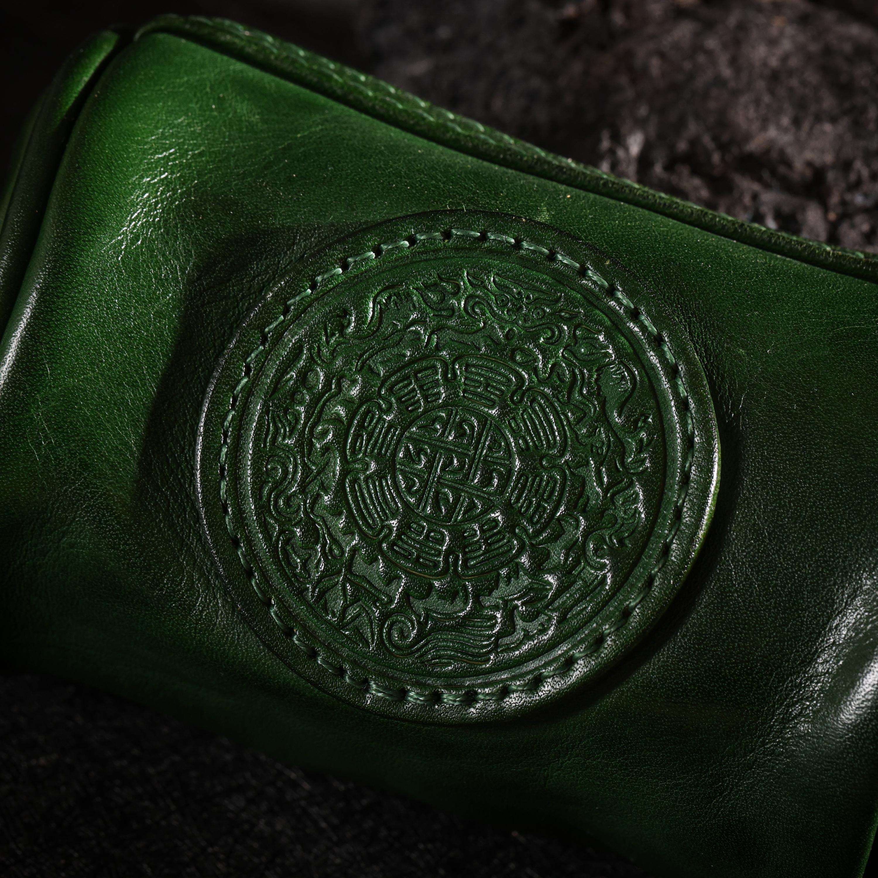 AURA DEER Tibetan Nine-Palace Vegetable Tanned Leather Cylinder Pouch