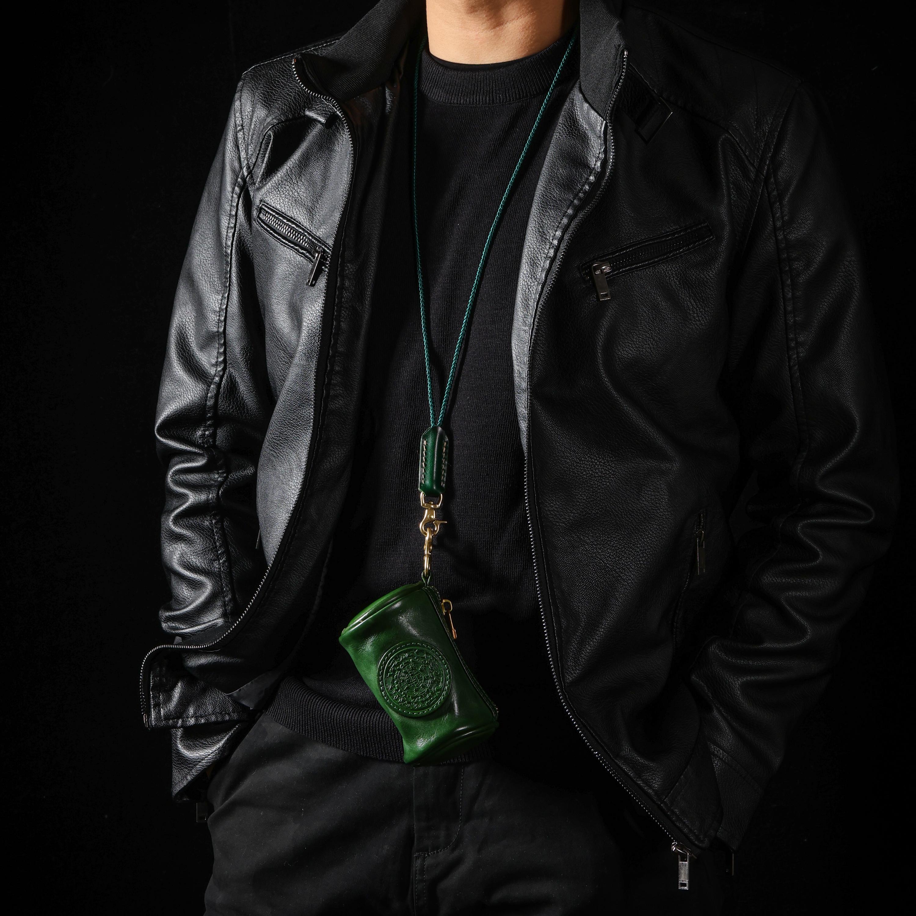 AURA DEER Tibetan Nine-Palace Vegetable Tanned Leather Cylinder Pouch