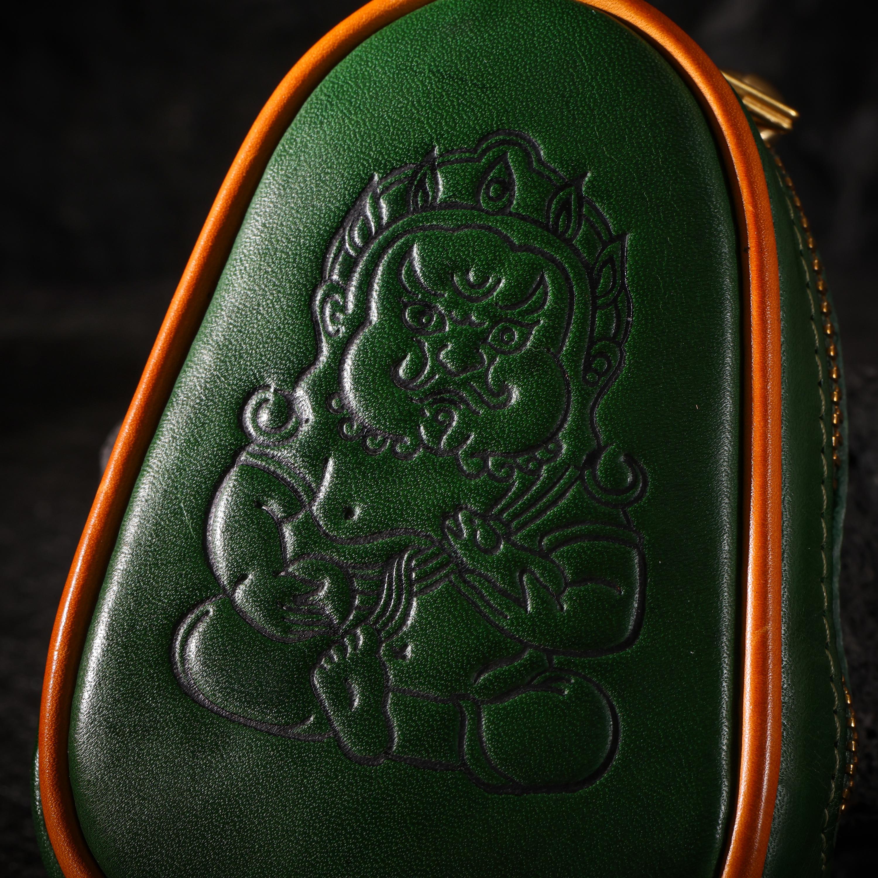 AURA DEER Tibetan Yellow Jambhala Leather Pouch, Vegetable Tanned Cowhide Travel Jewelry Bag