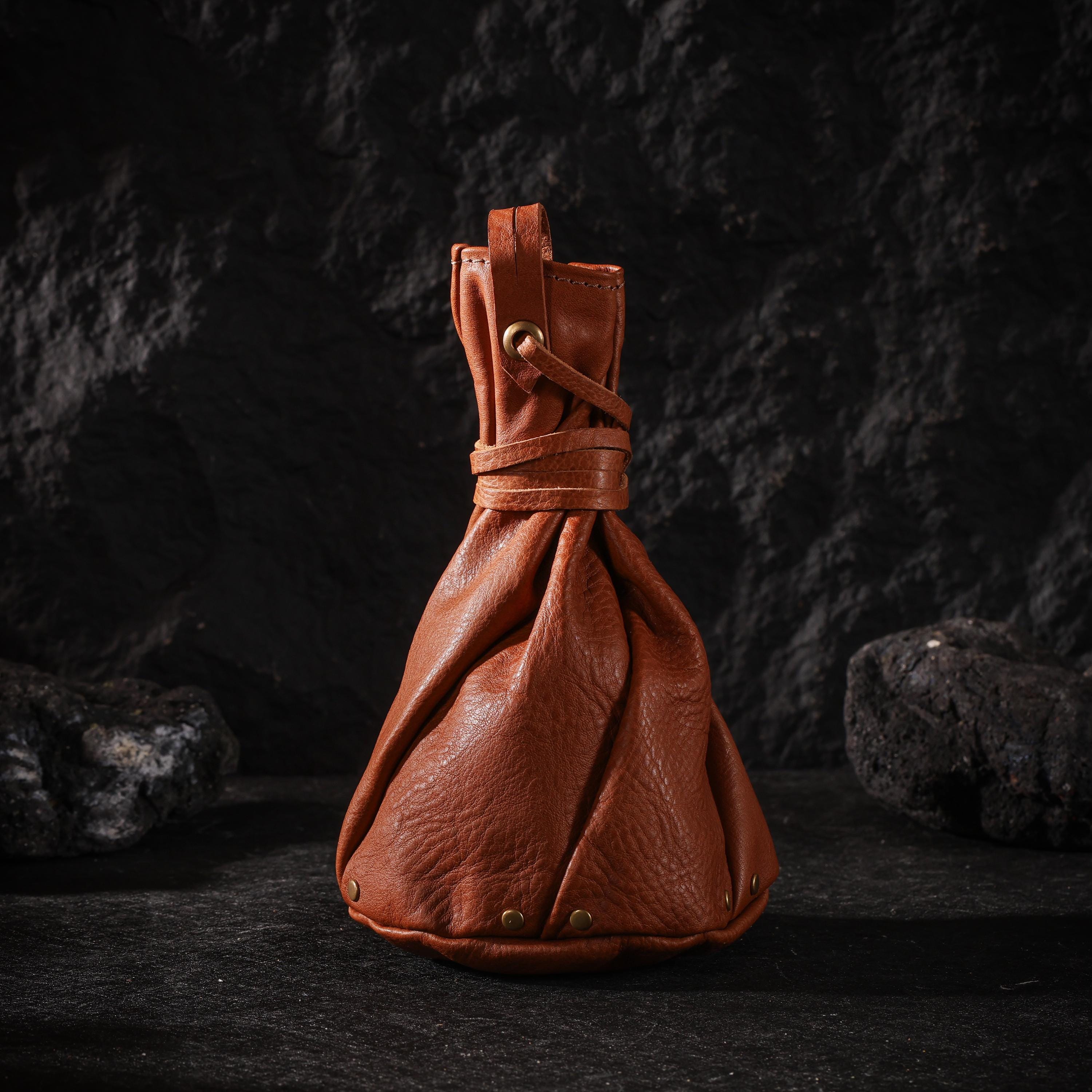 AURA DEER Vegetable Tanned Leather Drawstring Pouch, Belt Pouch & Clip Bag