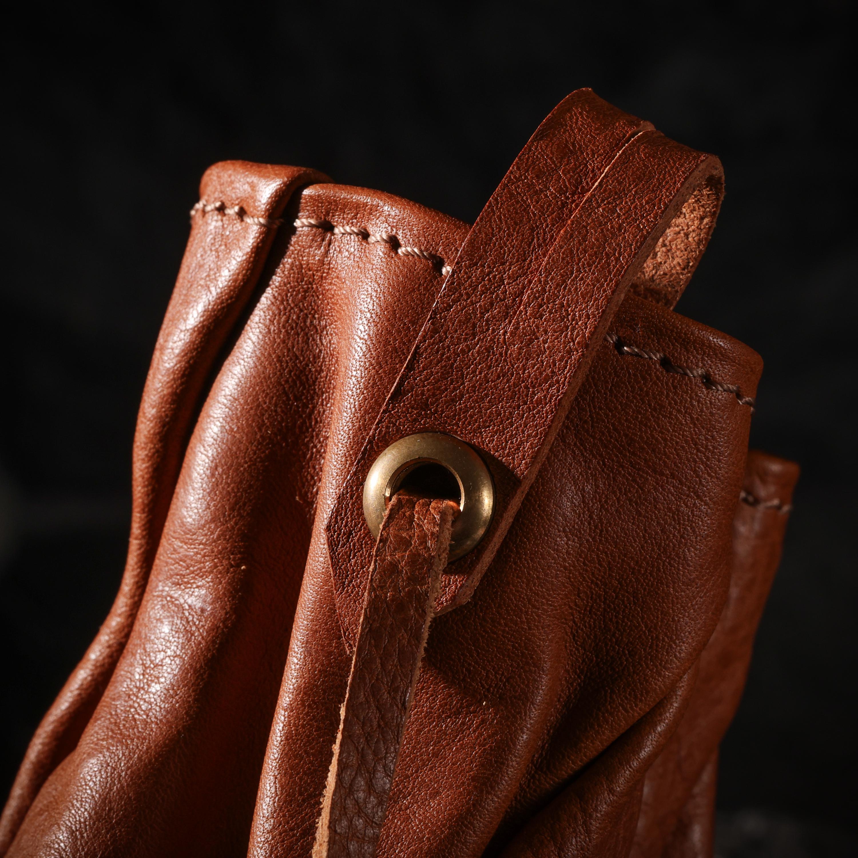 AURA DEER Vegetable Tanned Leather Drawstring Pouch, Belt Pouch & Clip Bag