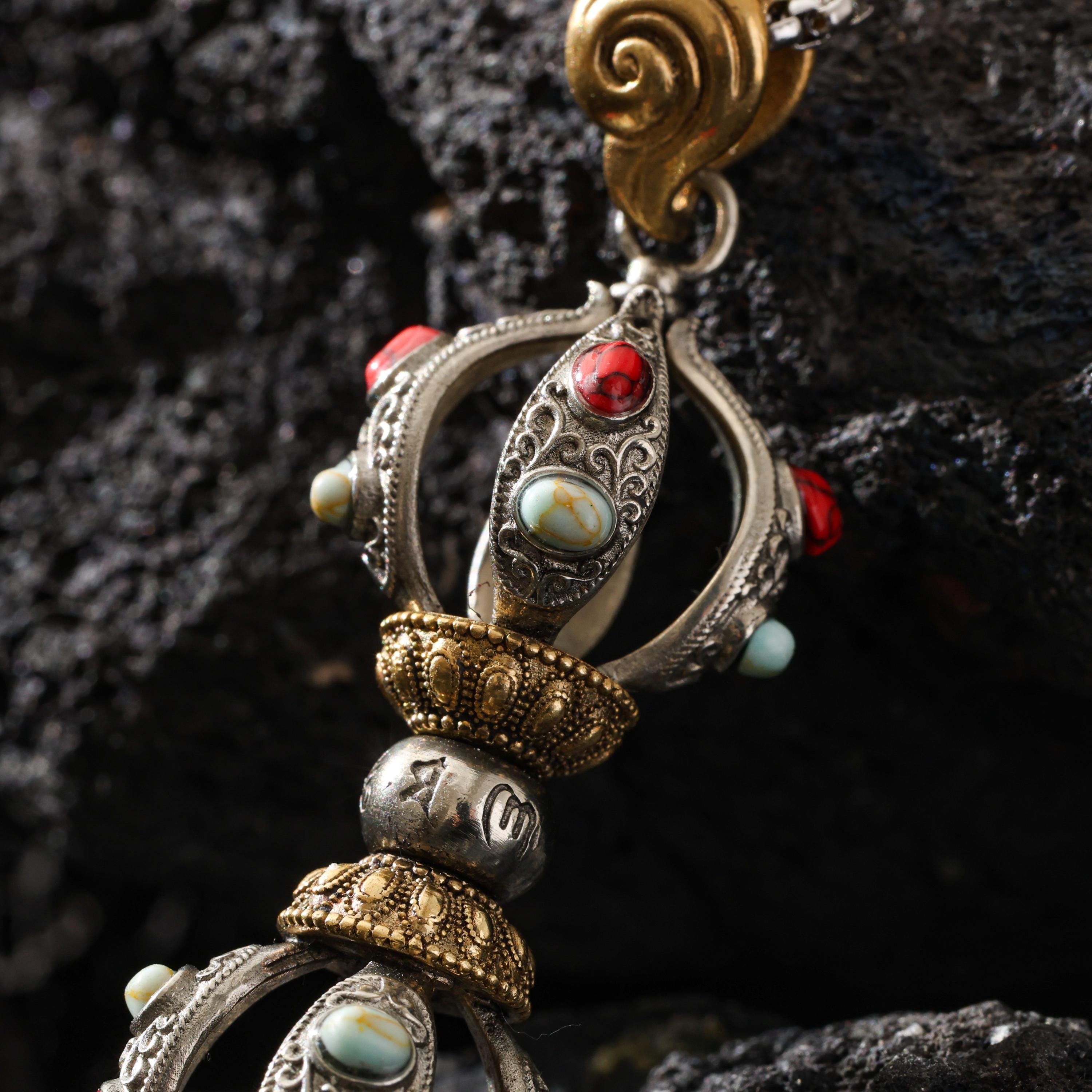 AURA DEER Five-Pronged Vajra Pendant Tibetan Amulet