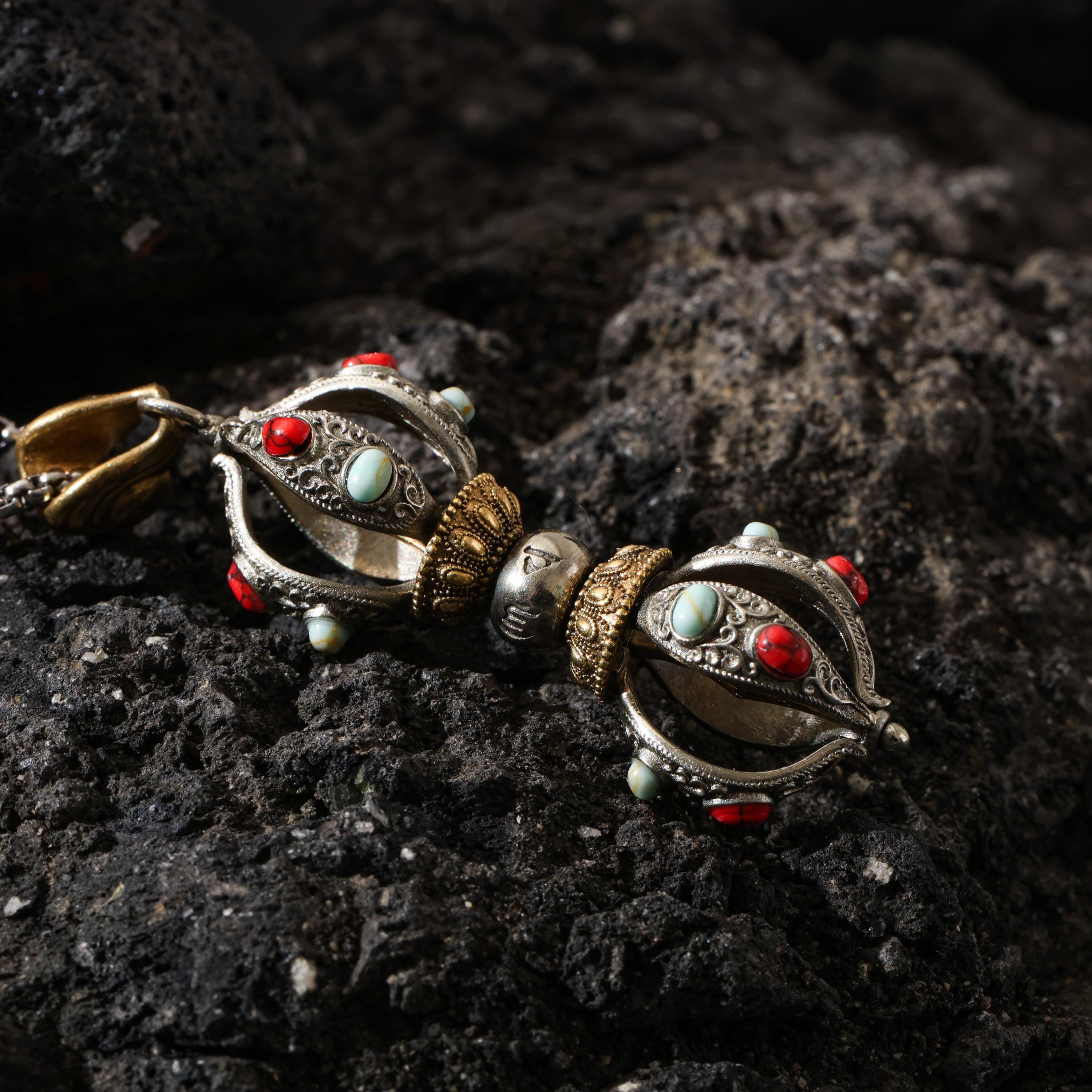 AURA DEER Five-Pronged Vajra Pendant Tibetan Amulet