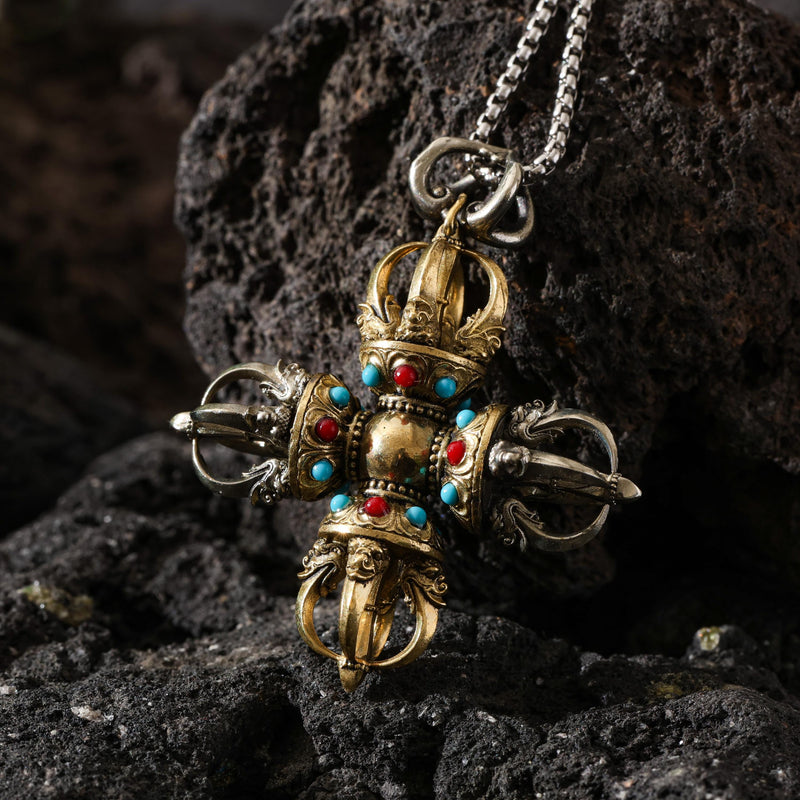 Crossed Vajra Pendant Necklace