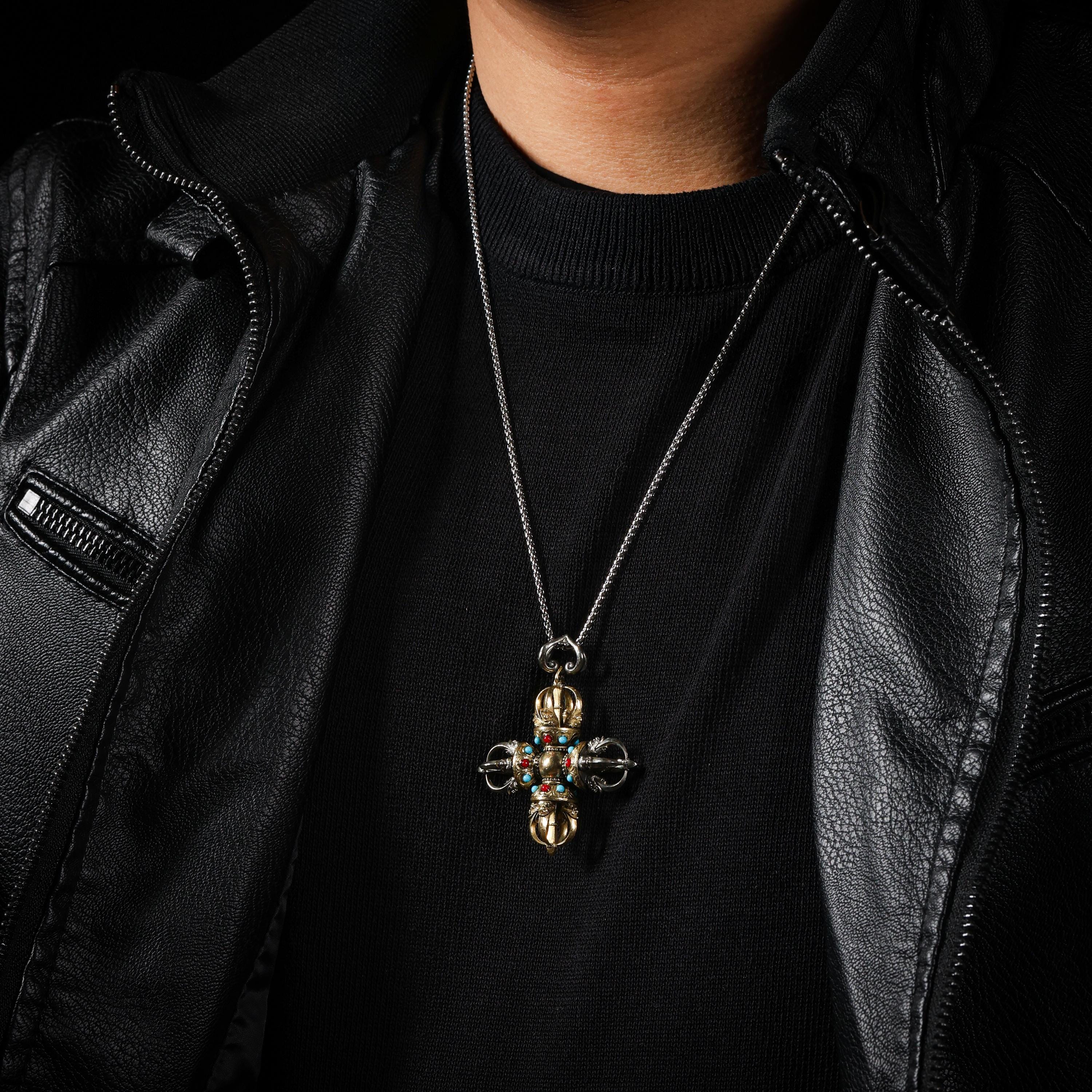 AURA DEER Cross Vajra Pendant Tibetan Amulet