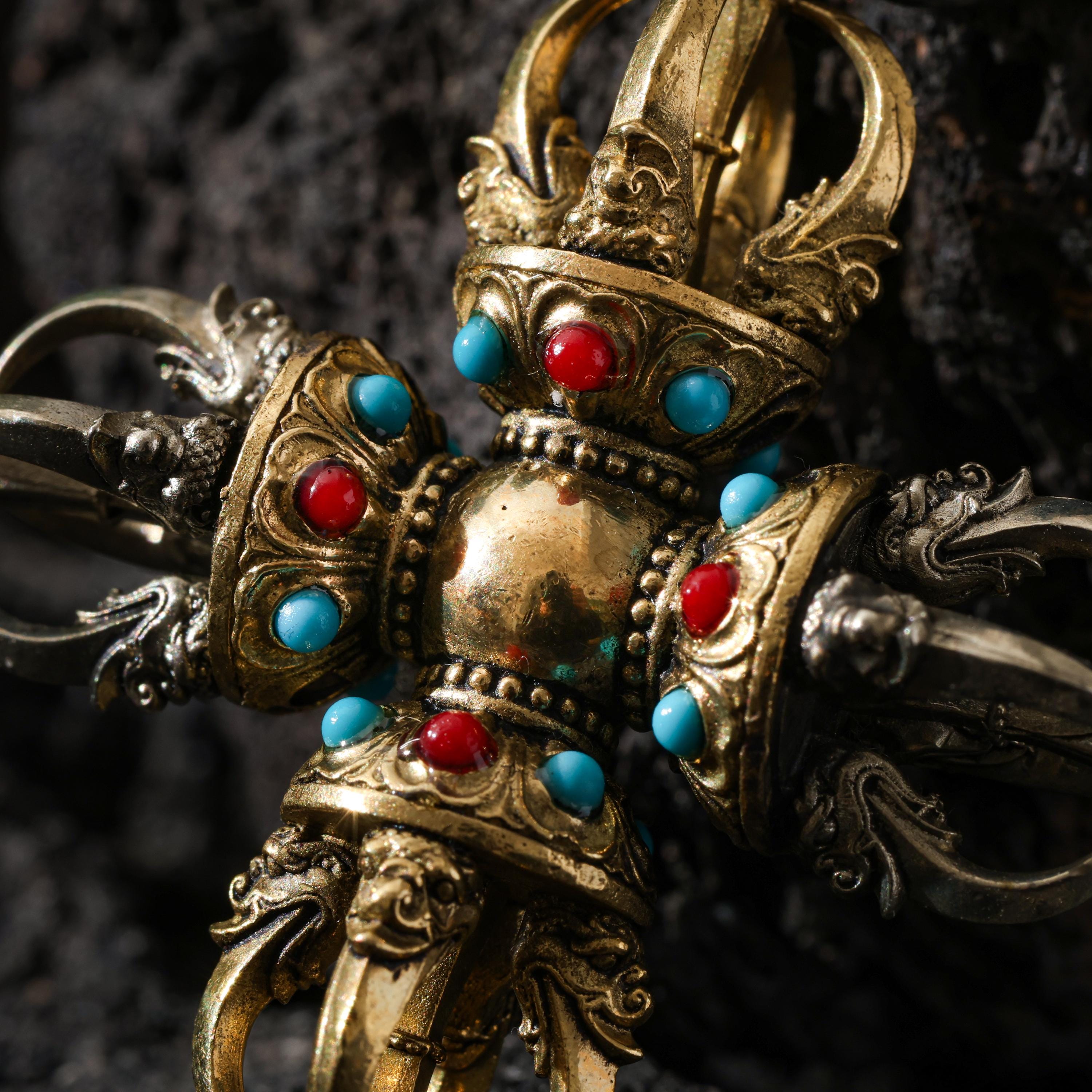 AURA DEER Cross Vajra Pendant Tibetan Amulet