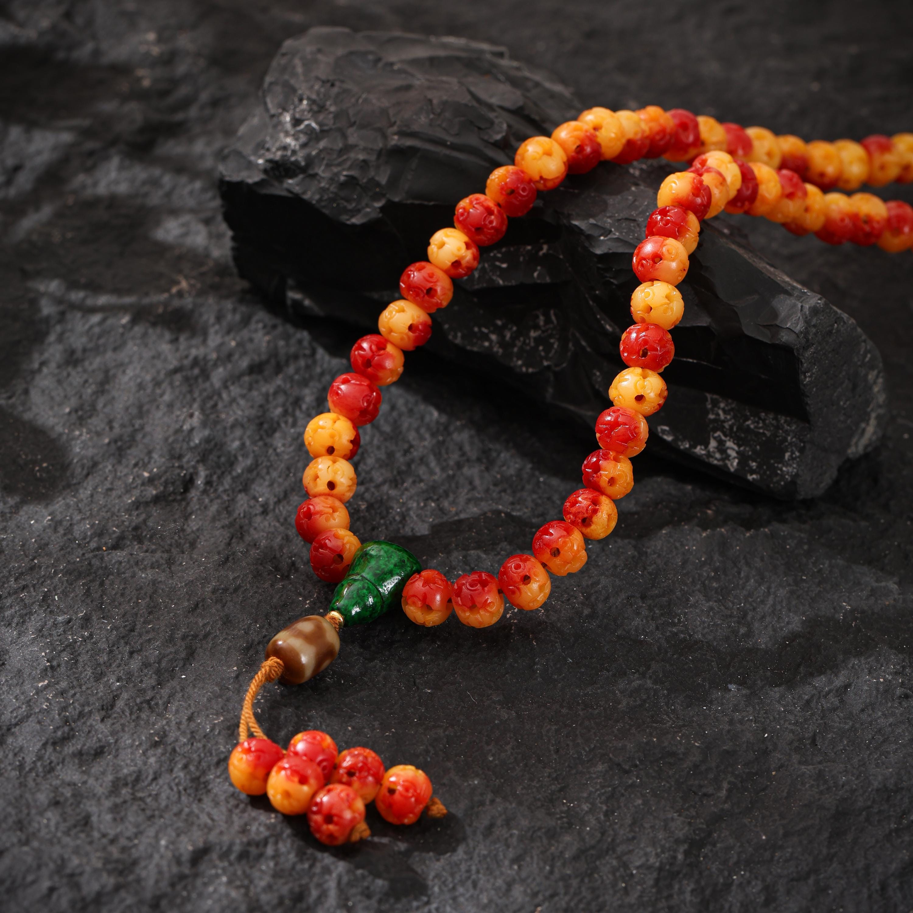 AURA DEER Yak Bone Necklace 108 Mala Beads Hollow Design