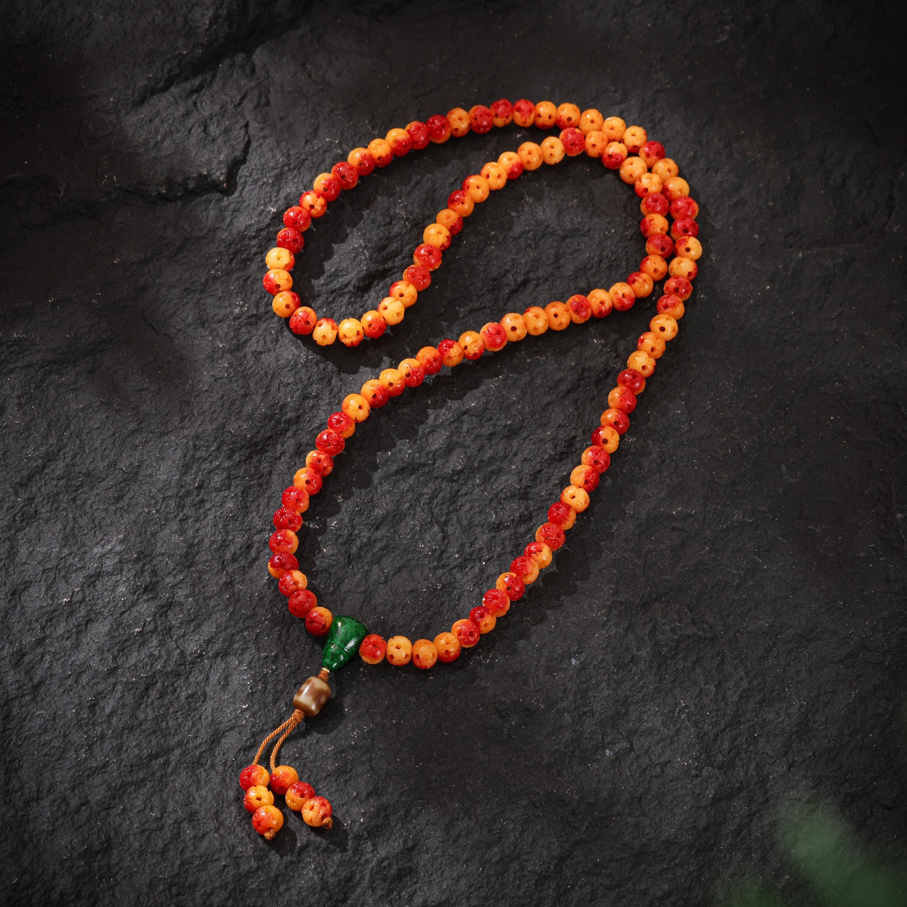 AURA DEER Yak Bone Necklace 108 Mala Beads Hollow Design