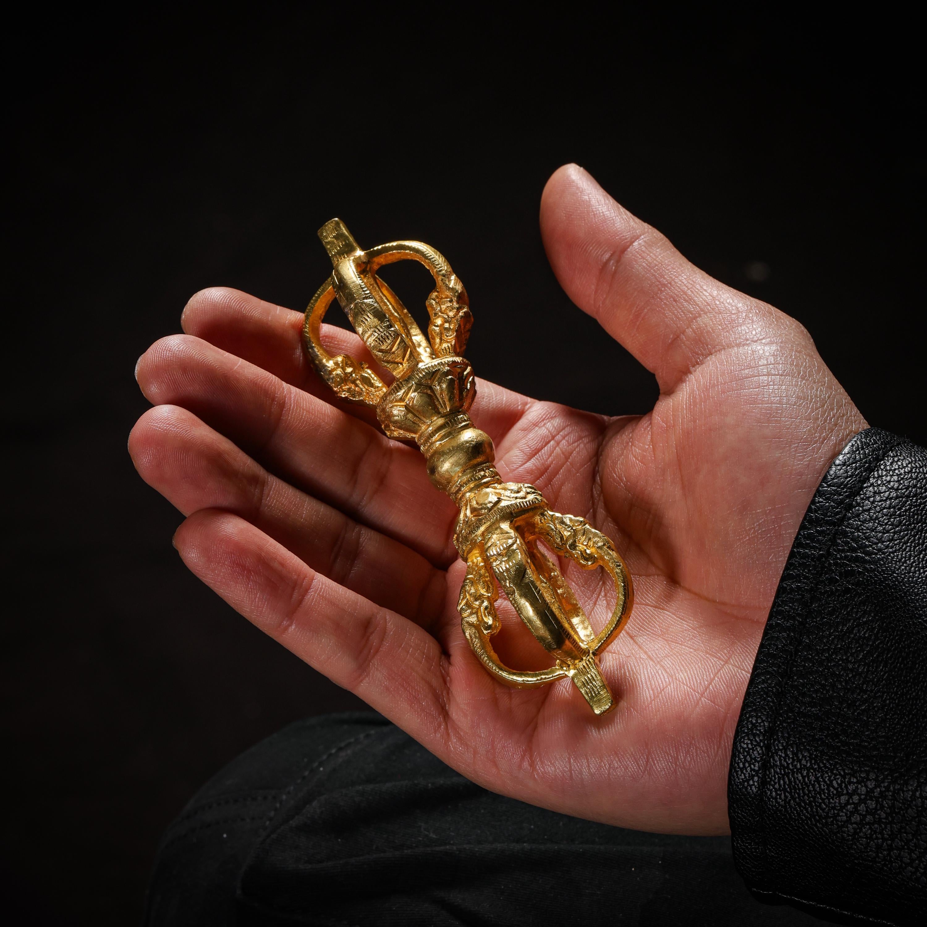 AURA DEER Tibetan Brass Bell and Vajra Set, Five-Prong Dorje, Altar Decor, Meditation Ritual