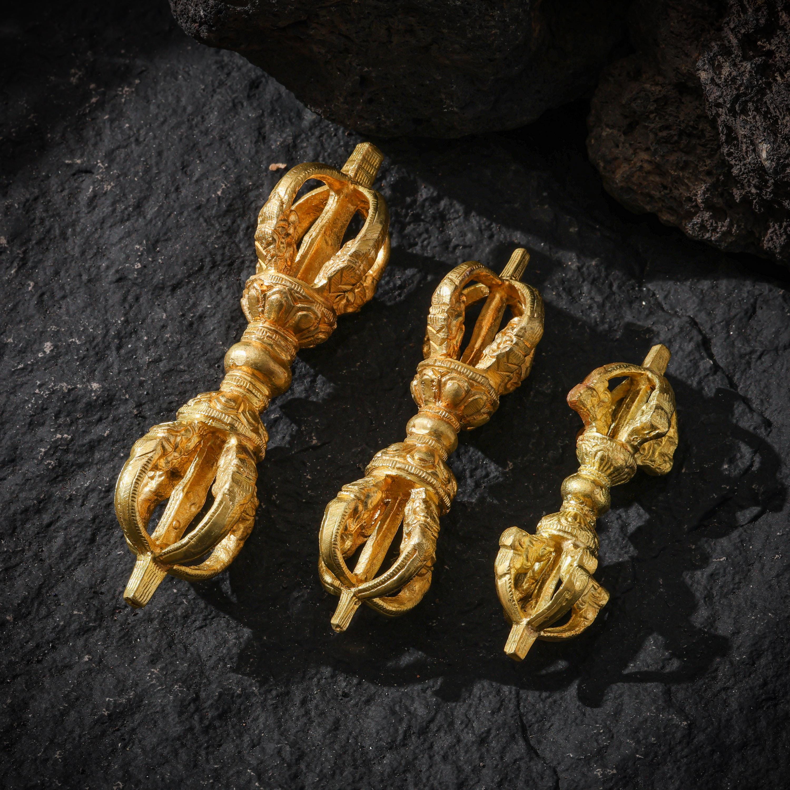 AURA DEER Tibetan Brass Bell and Vajra Set, Five-Prong Dorje, Altar Decor, Meditation Ritual