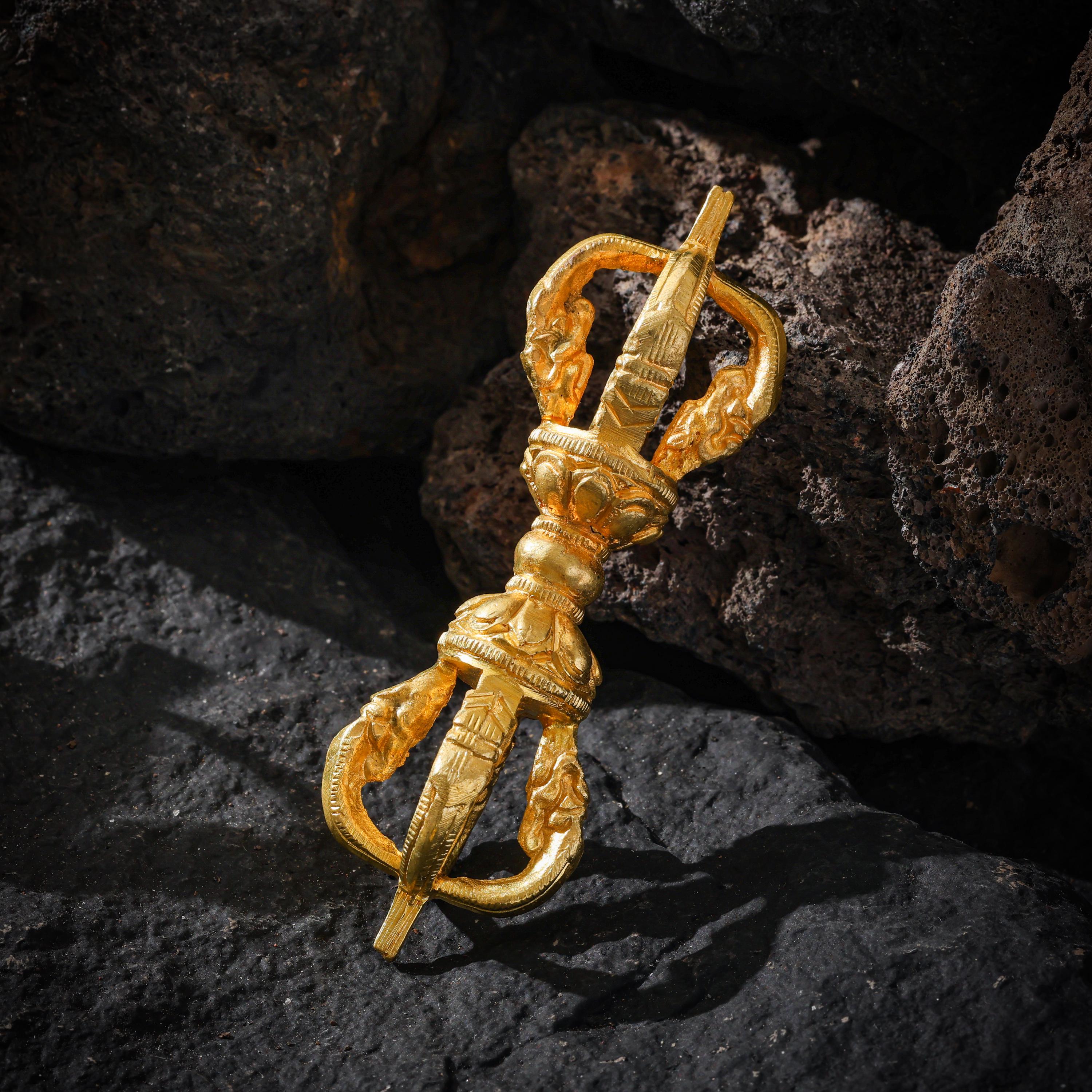 AURA DEER Tibetan Brass Bell and Vajra Set, Five-Prong Dorje, Altar Decor, Meditation Ritual