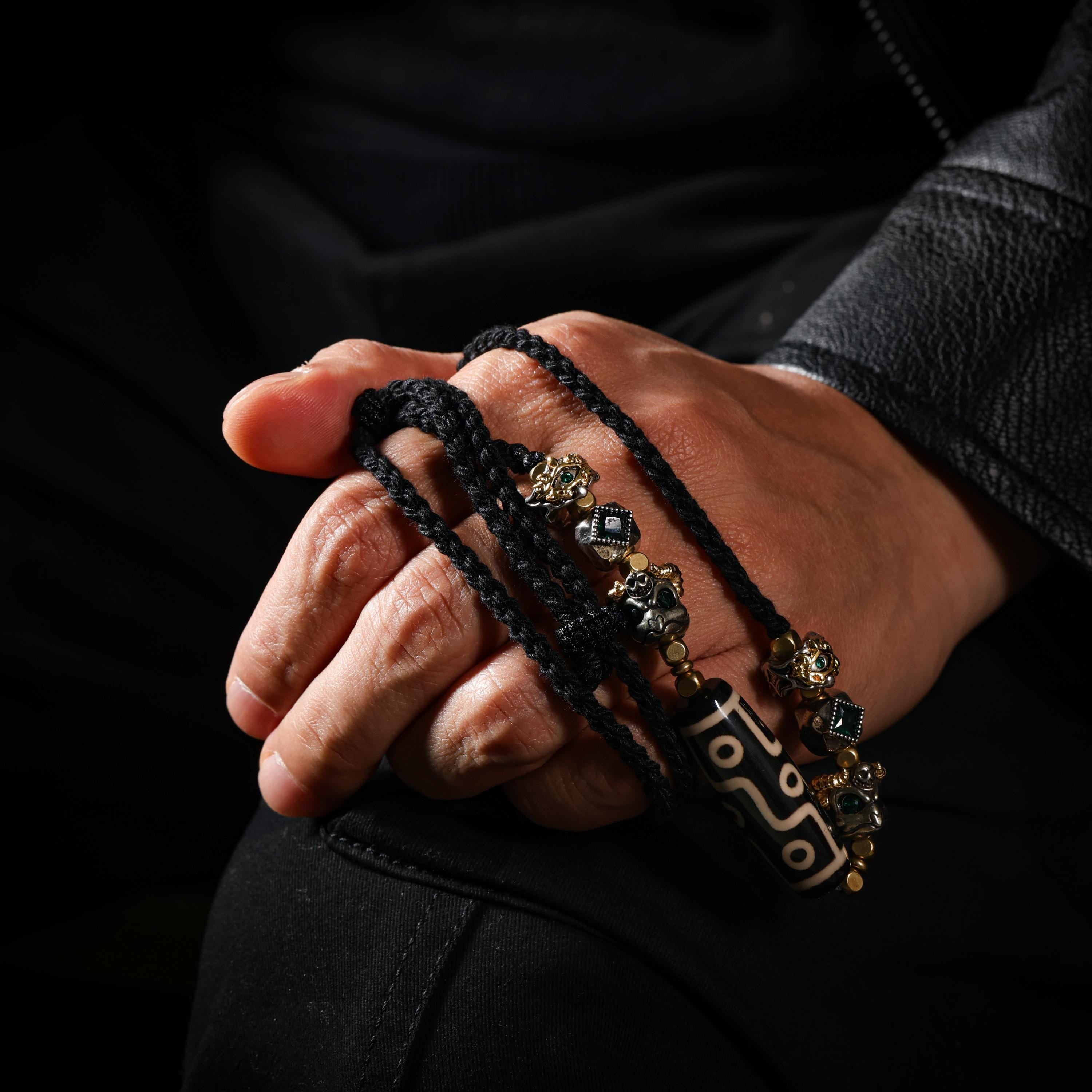 AURA DEER Tibetan Dzi Bead Necklace, Garuda Charms, Gemstone Accents, Adjustable