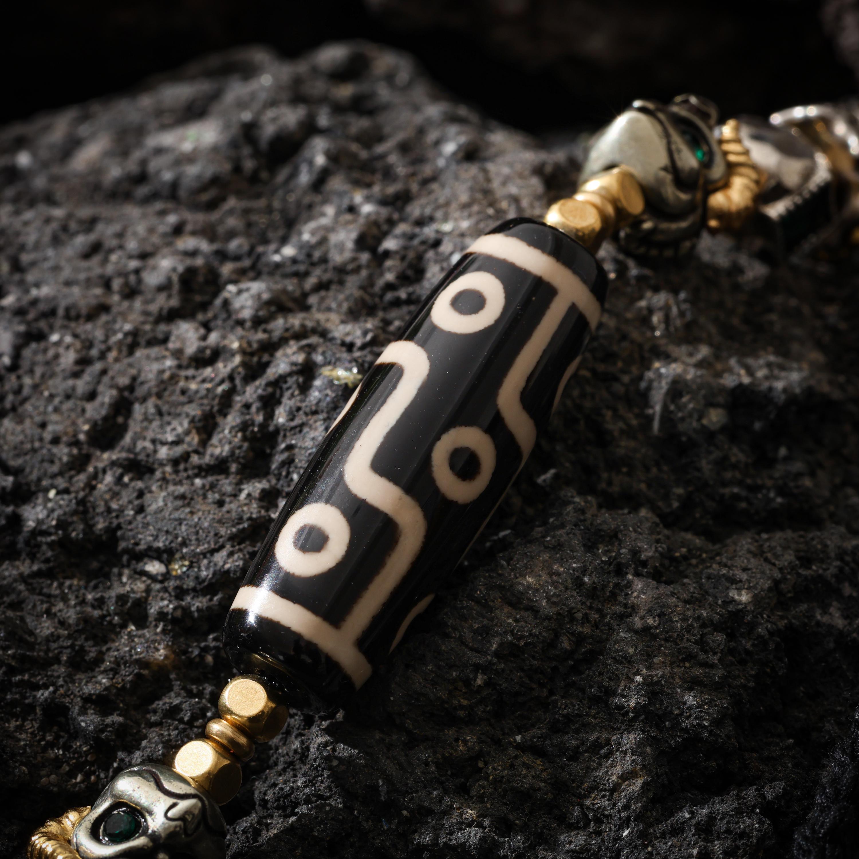 AURA DEER Tibetan Dzi Bead Necklace, Garuda Charms, Gemstone Accents, Adjustable