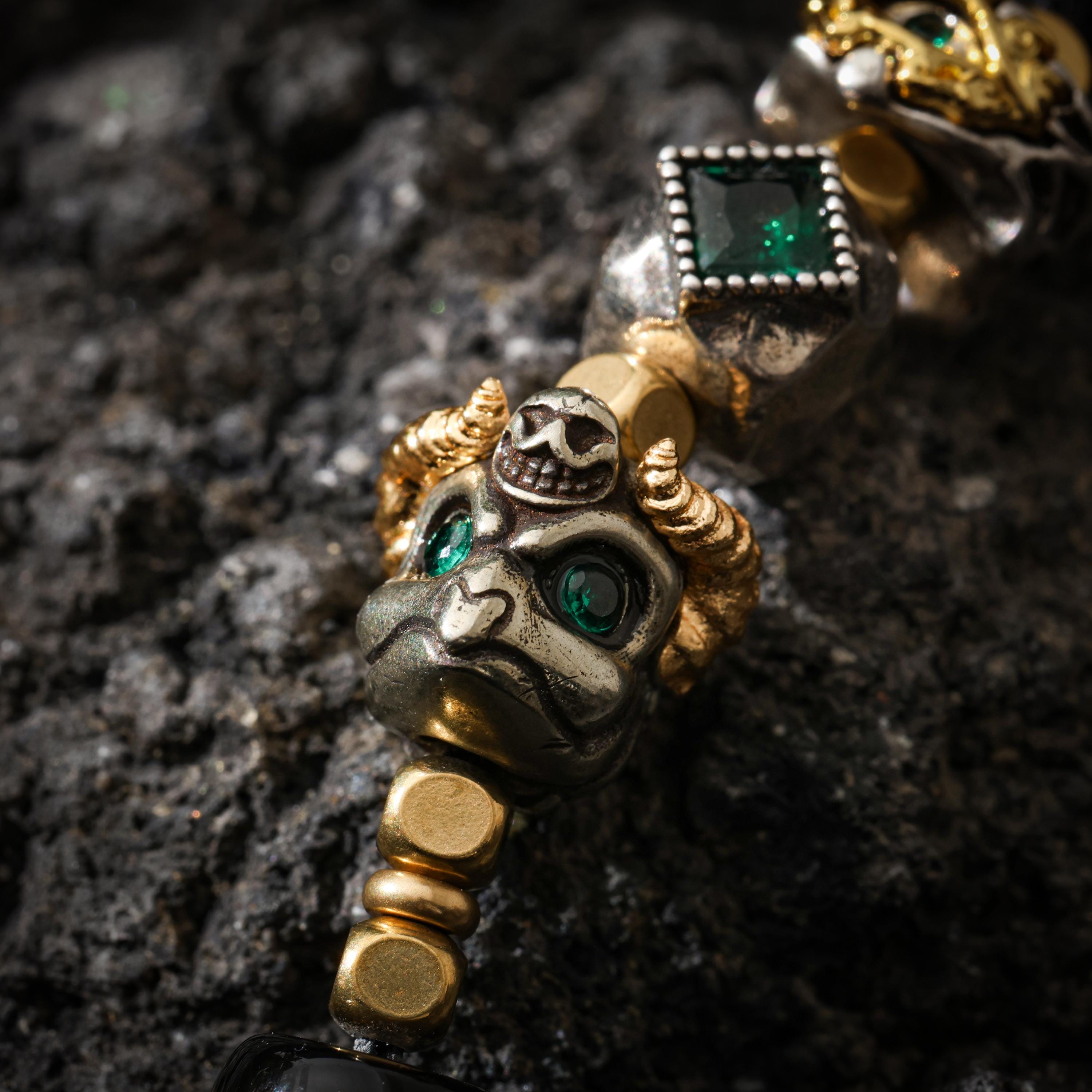 AURA DEER Tibetan Dzi Bead Necklace, Garuda Charms, Gemstone Accents, Adjustable