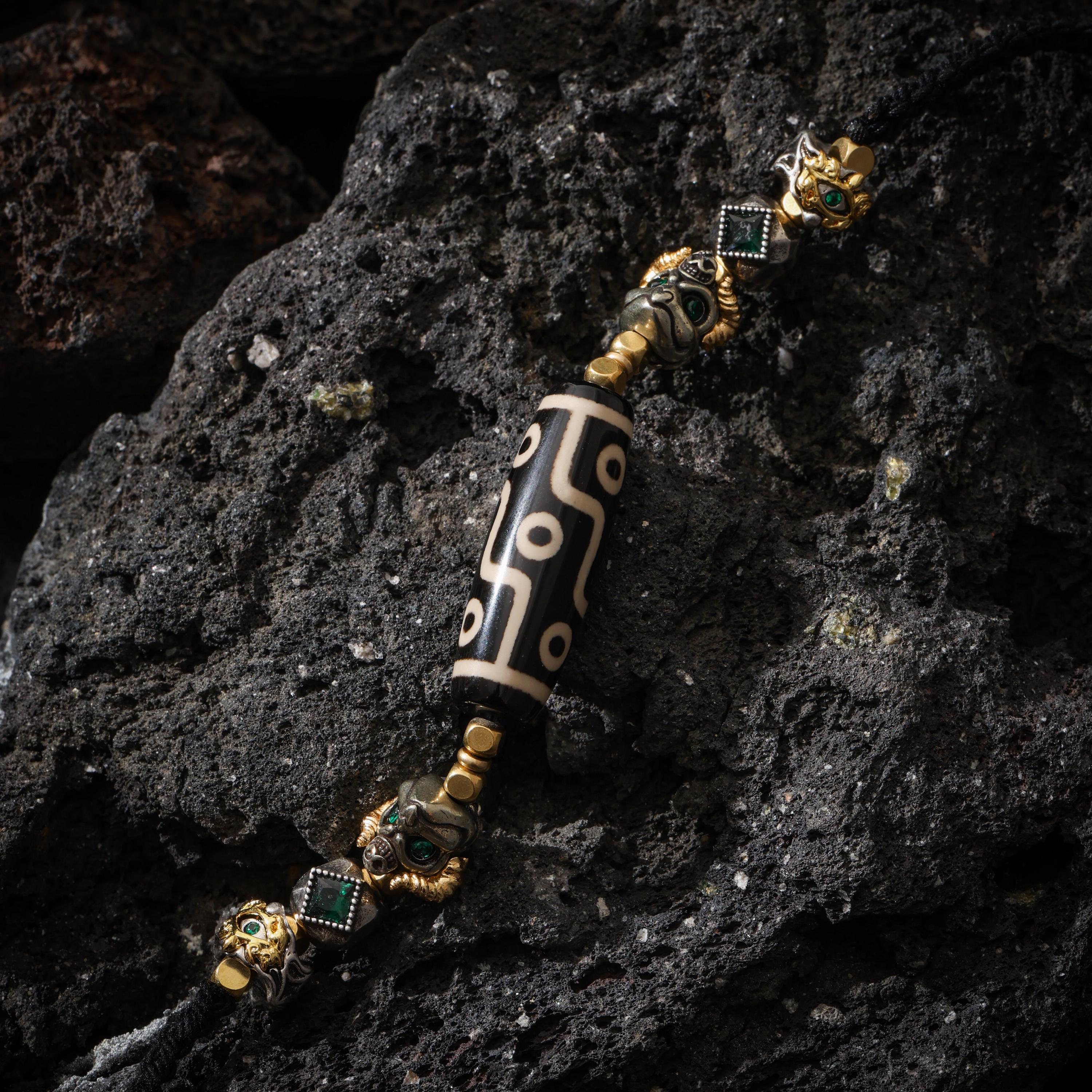 AURA DEER Tibetan Dzi Bead Necklace, Garuda Charms, Gemstone Accents, Adjustable