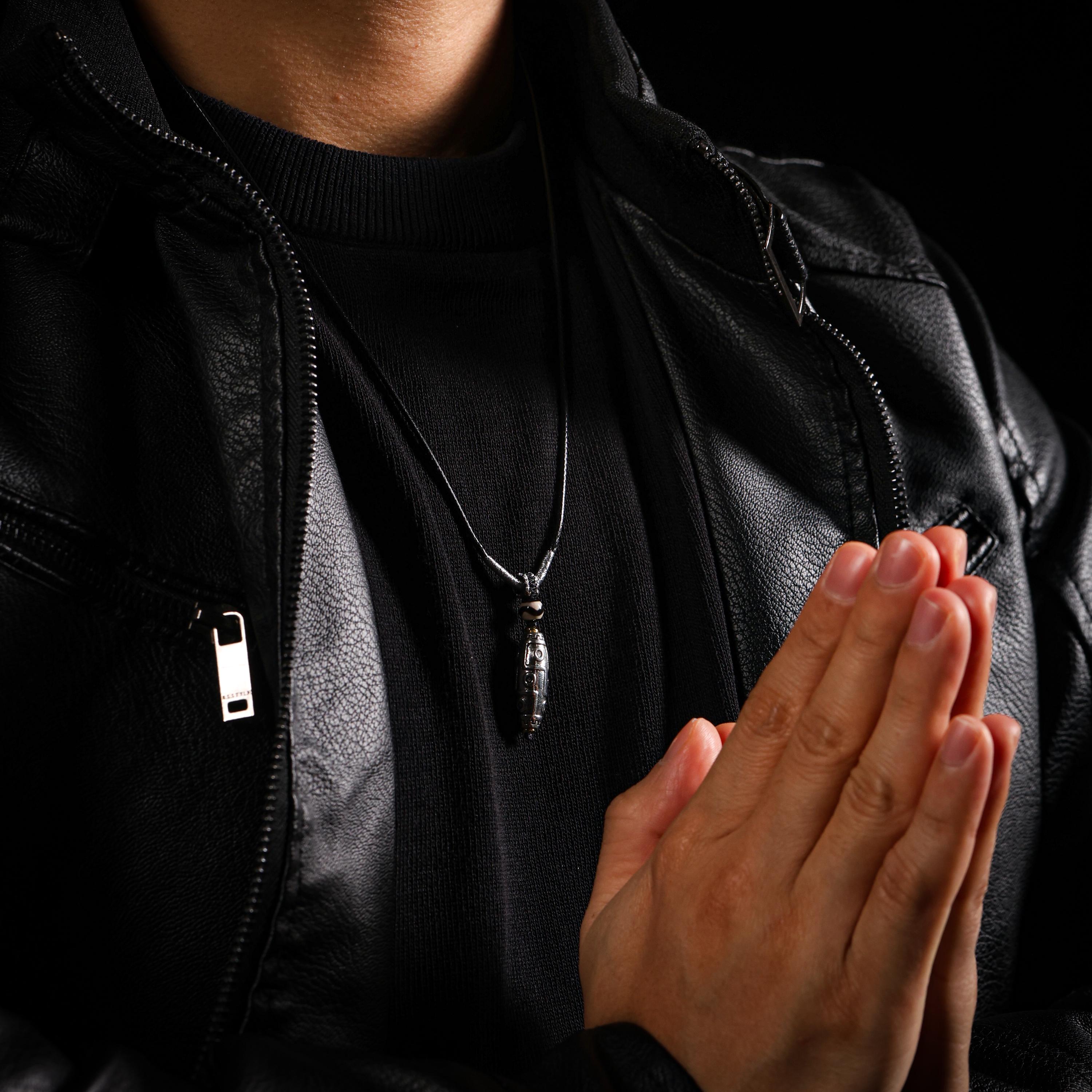 AURA DEER Tibetan Nine-Eye Bead Necklace, Protection Talisman Jewelry, Adjustable Cord Pendant