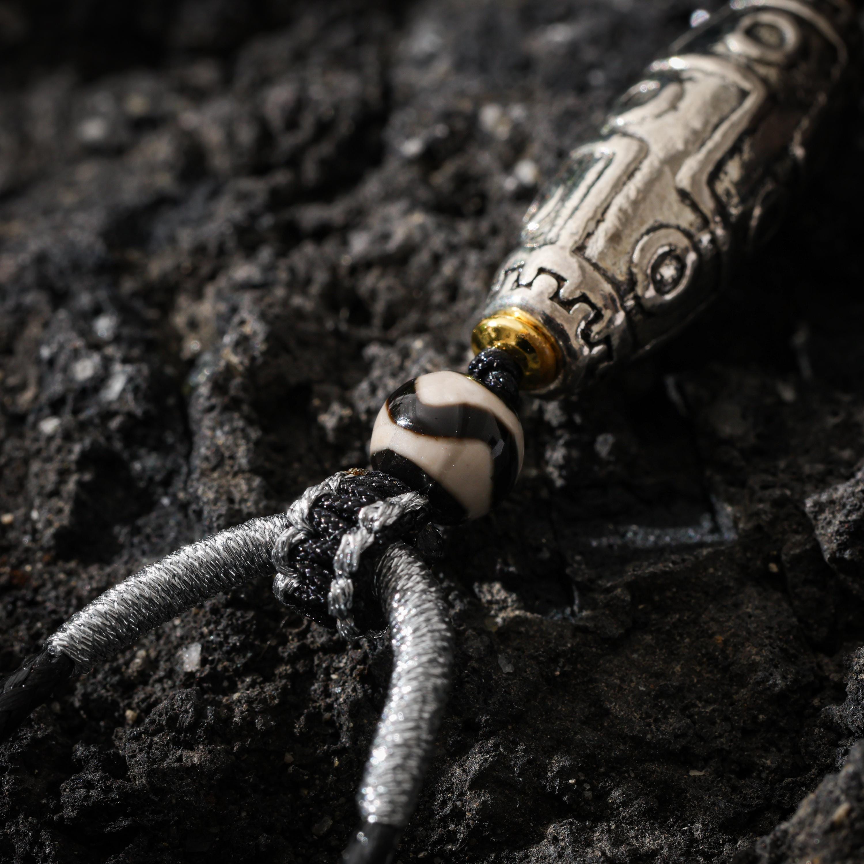 AURA DEER Tibetan Nine-Eye Bead Necklace, Protection Talisman Jewelry, Adjustable Cord Pendant