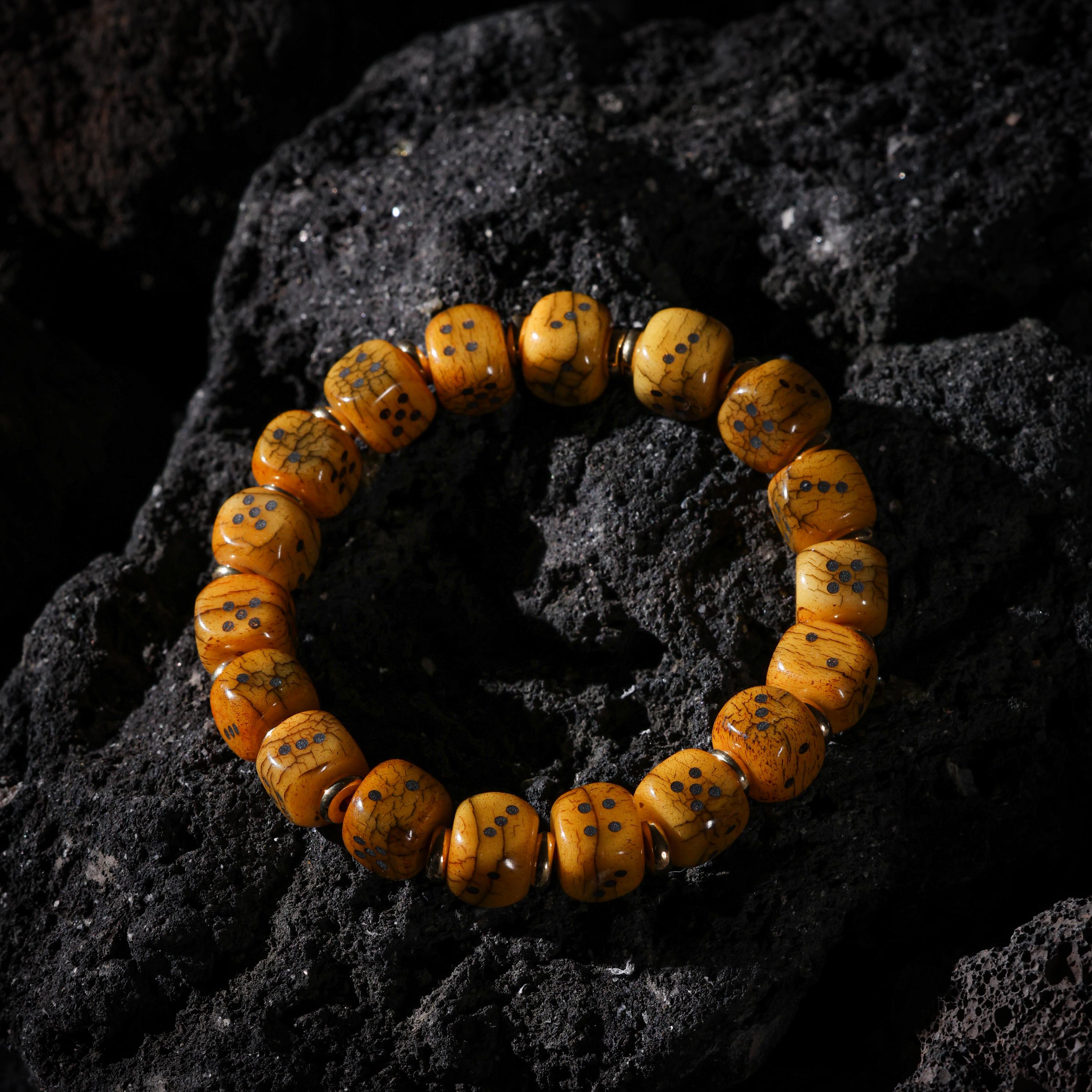 AURA DEER Yak Bone Dice Fortune Bracelet Tibetan Amulet