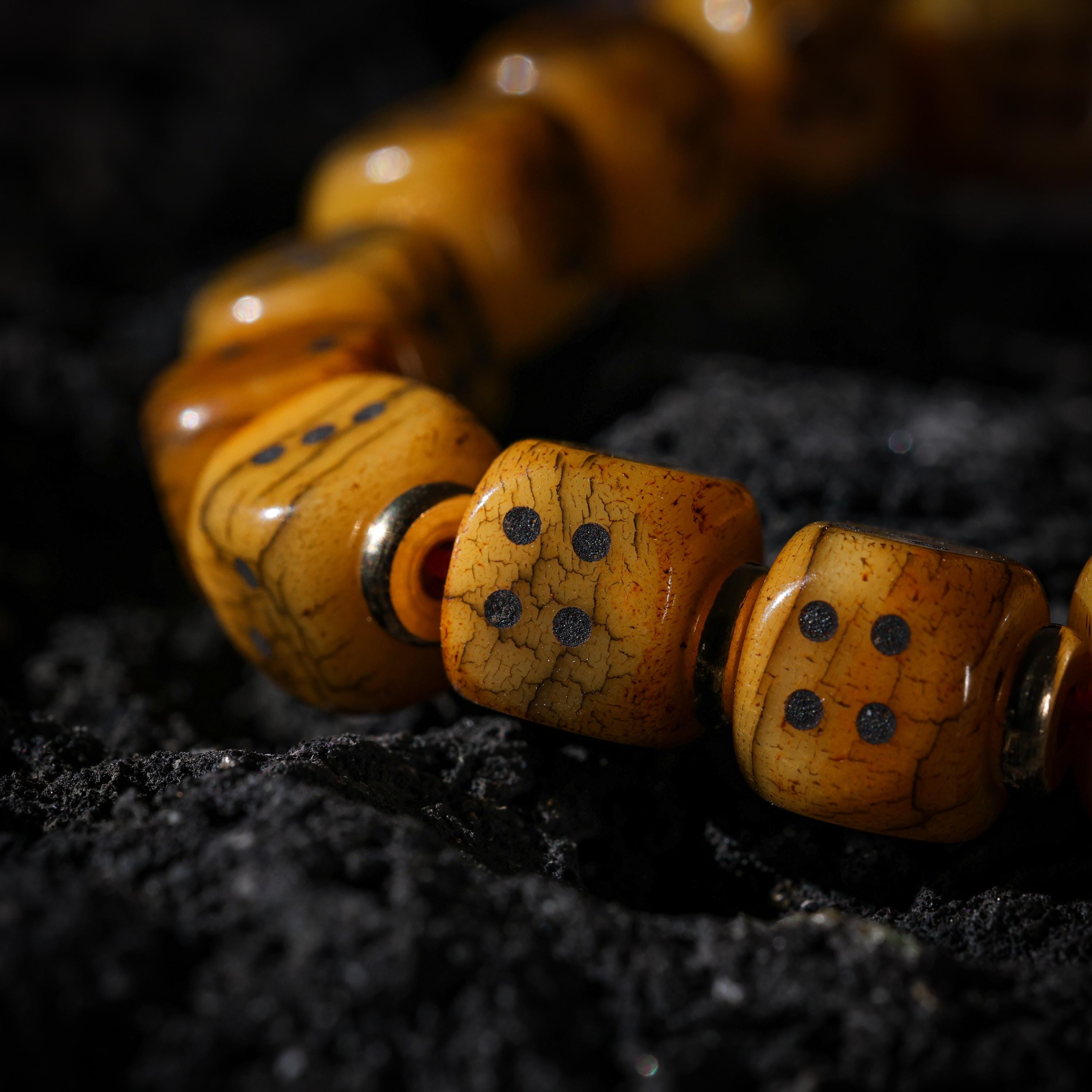 AURA DEER Yak Bone Dice Fortune Bracelet Tibetan Amulet