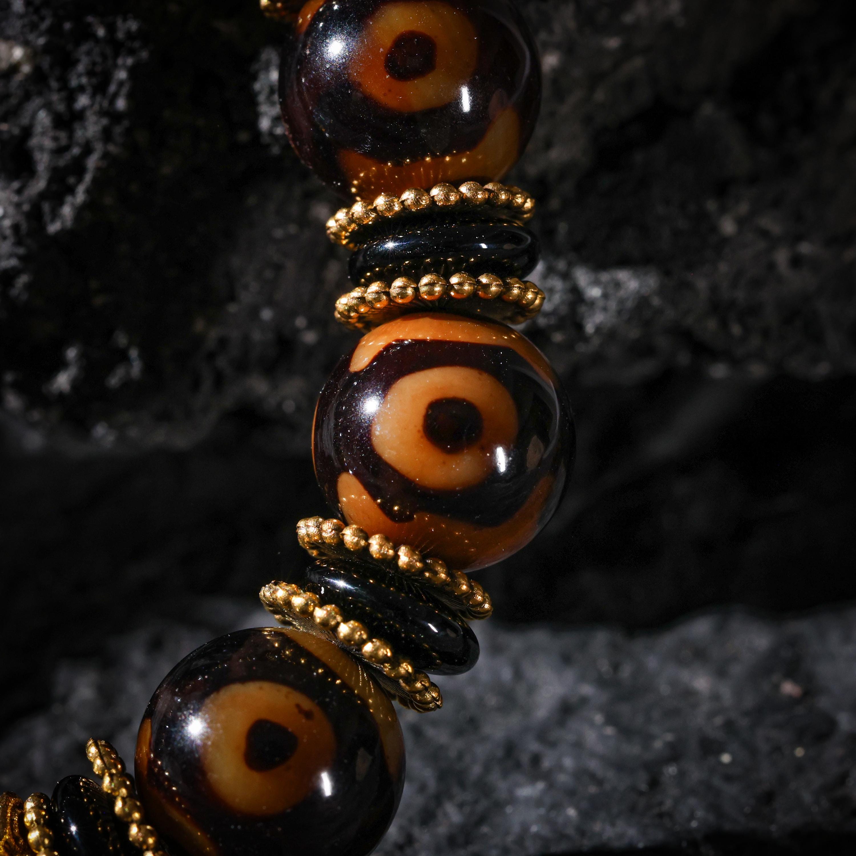 AURA DEER Tibetan Dzi Bead Bracelet, Om Mani Padme Hum Accent Bead