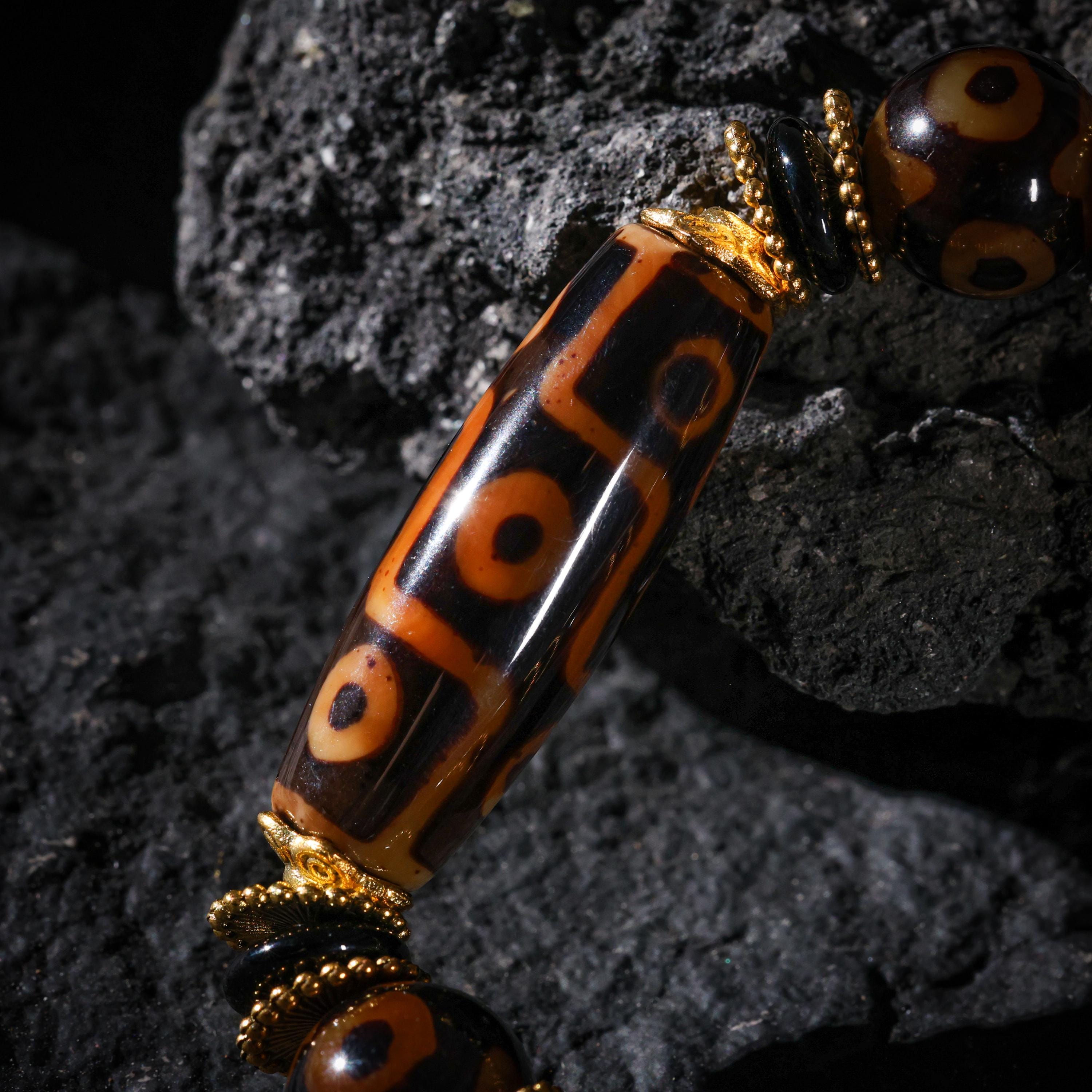 AURA DEER Tibetan Dzi Bead Bracelet, Om Mani Padme Hum Accent Bead