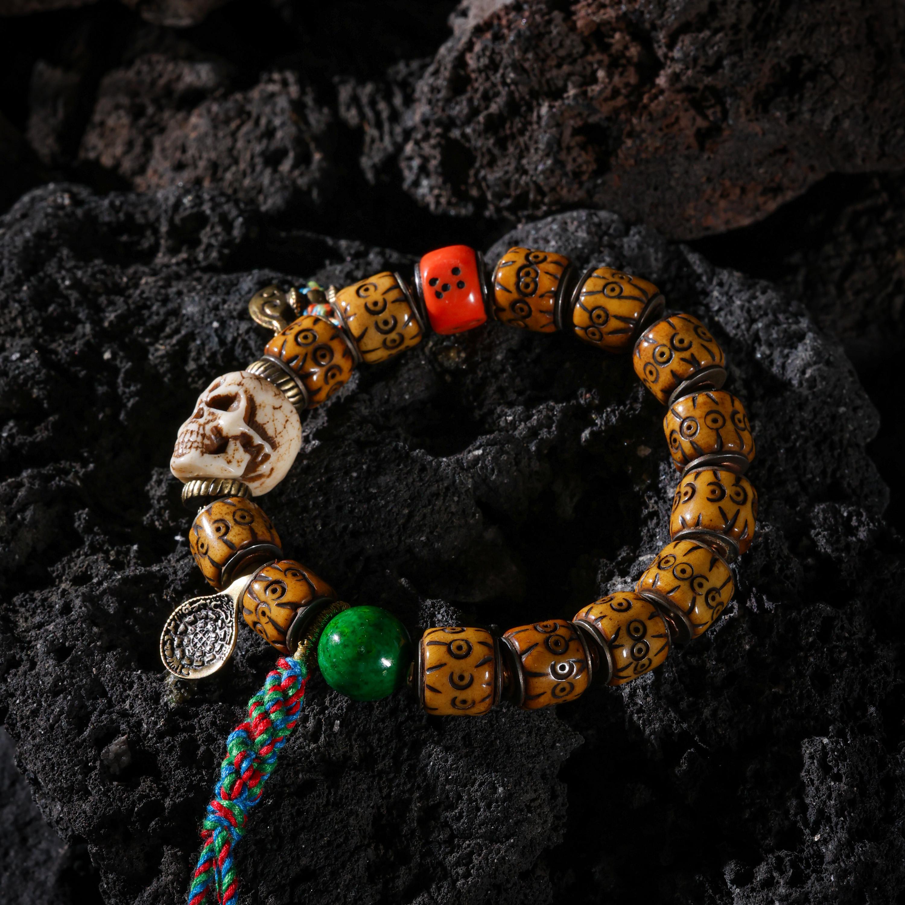 AURA DEER Bone Skull Bracelet Tibetan Protection Talisman