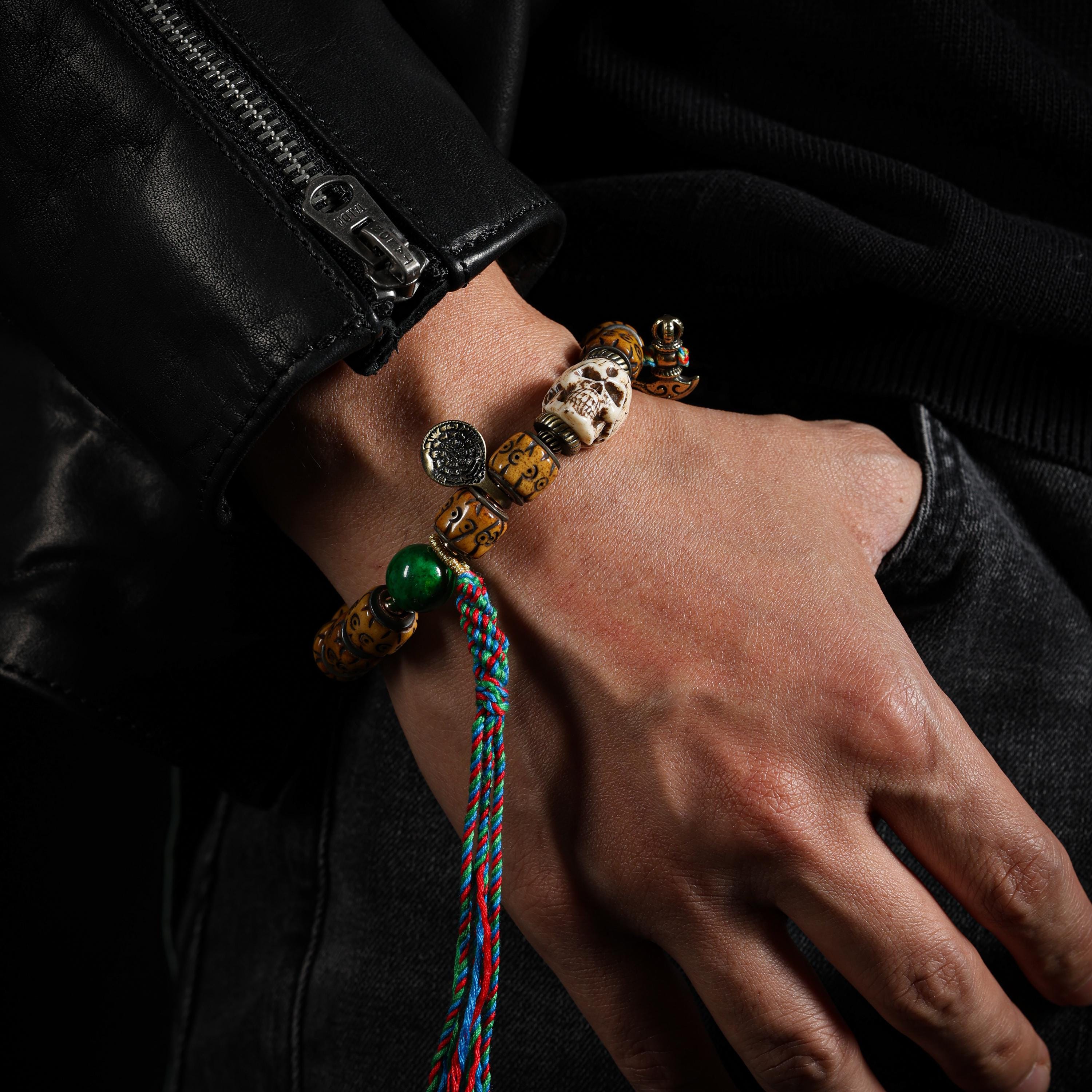 AURA DEER Bone Skull Bracelet Tibetan Protection Talisman