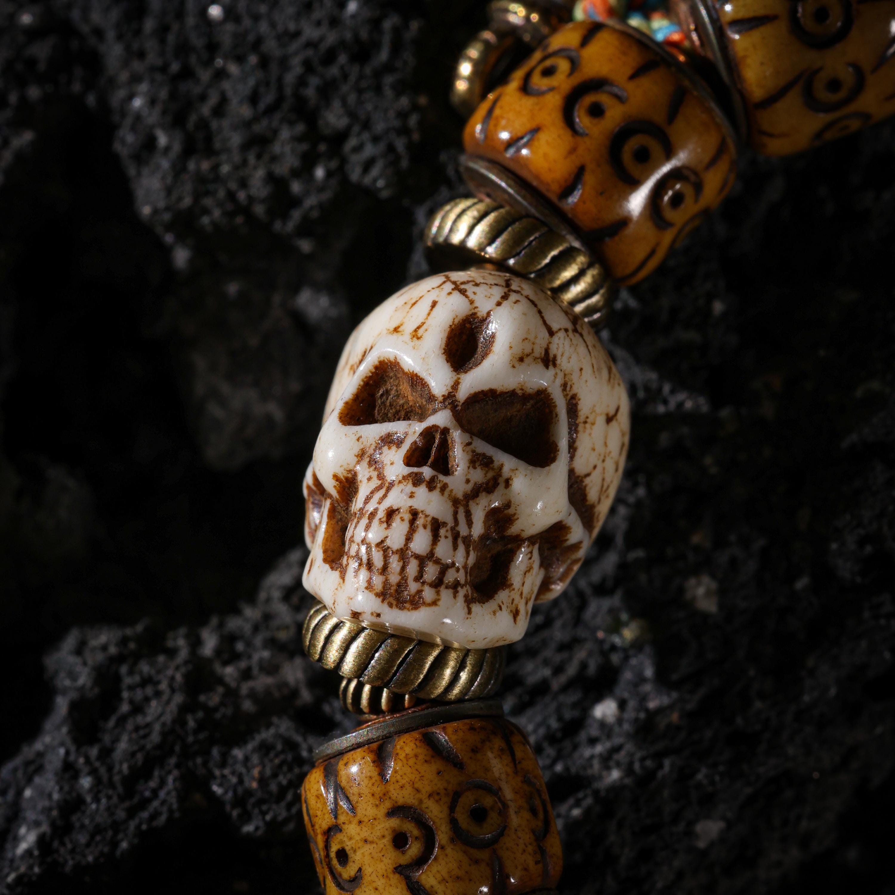 AURA DEER Bone Skull Bracelet Tibetan Protection Talisman
