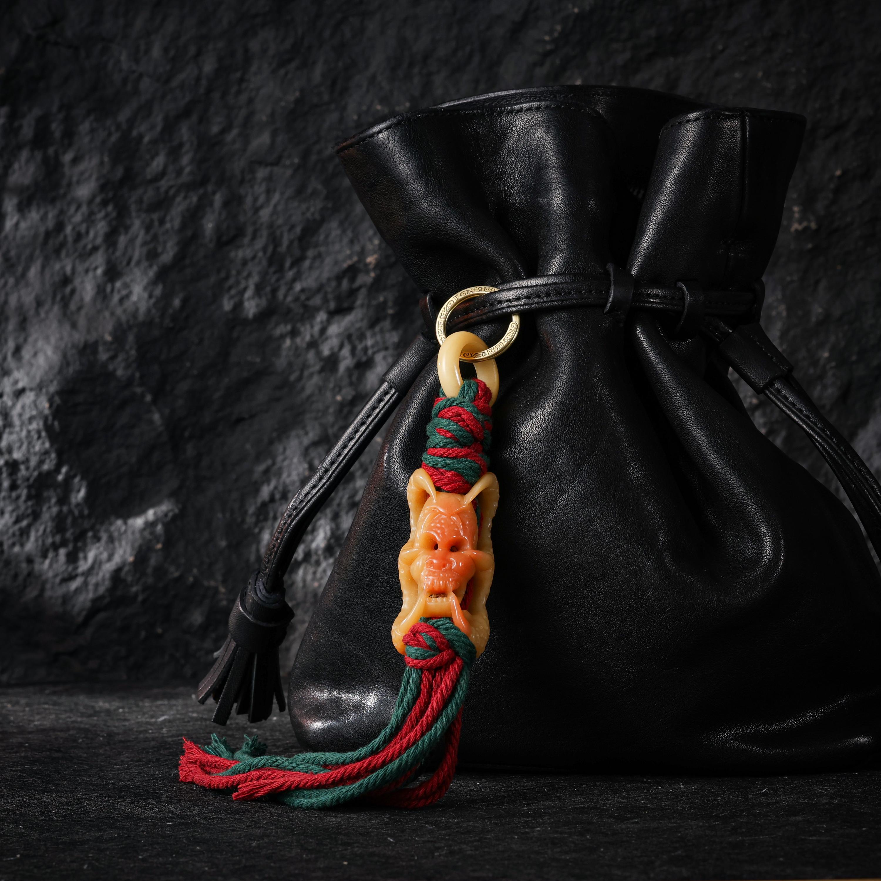AURA DEER Tibetan Carved Bone Talisman Amulet, Bag Keychain, Memento Mori