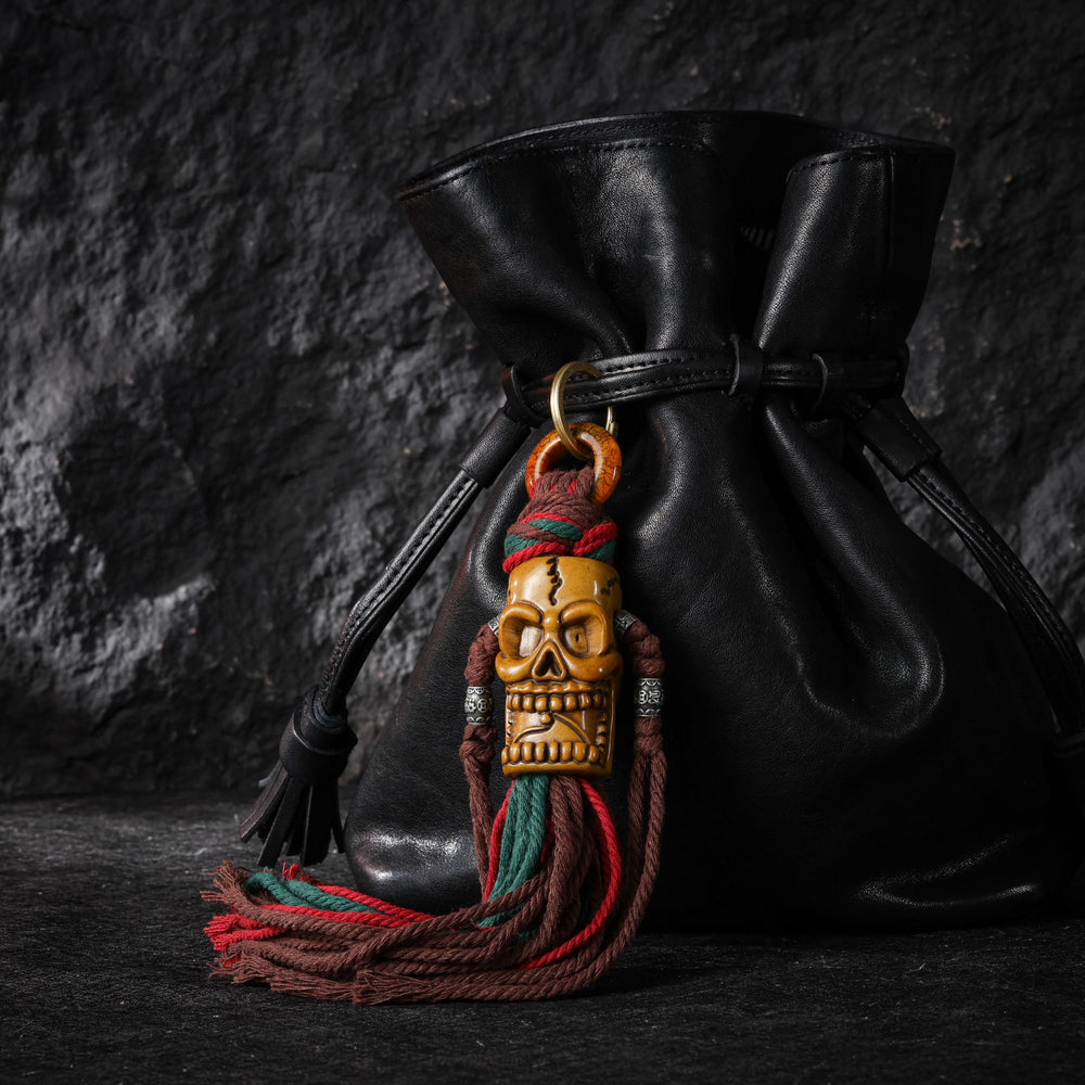 AURA DEER Tibetan Carved Bone Talisman Amulet, Bag Keychain, Memento Mori
